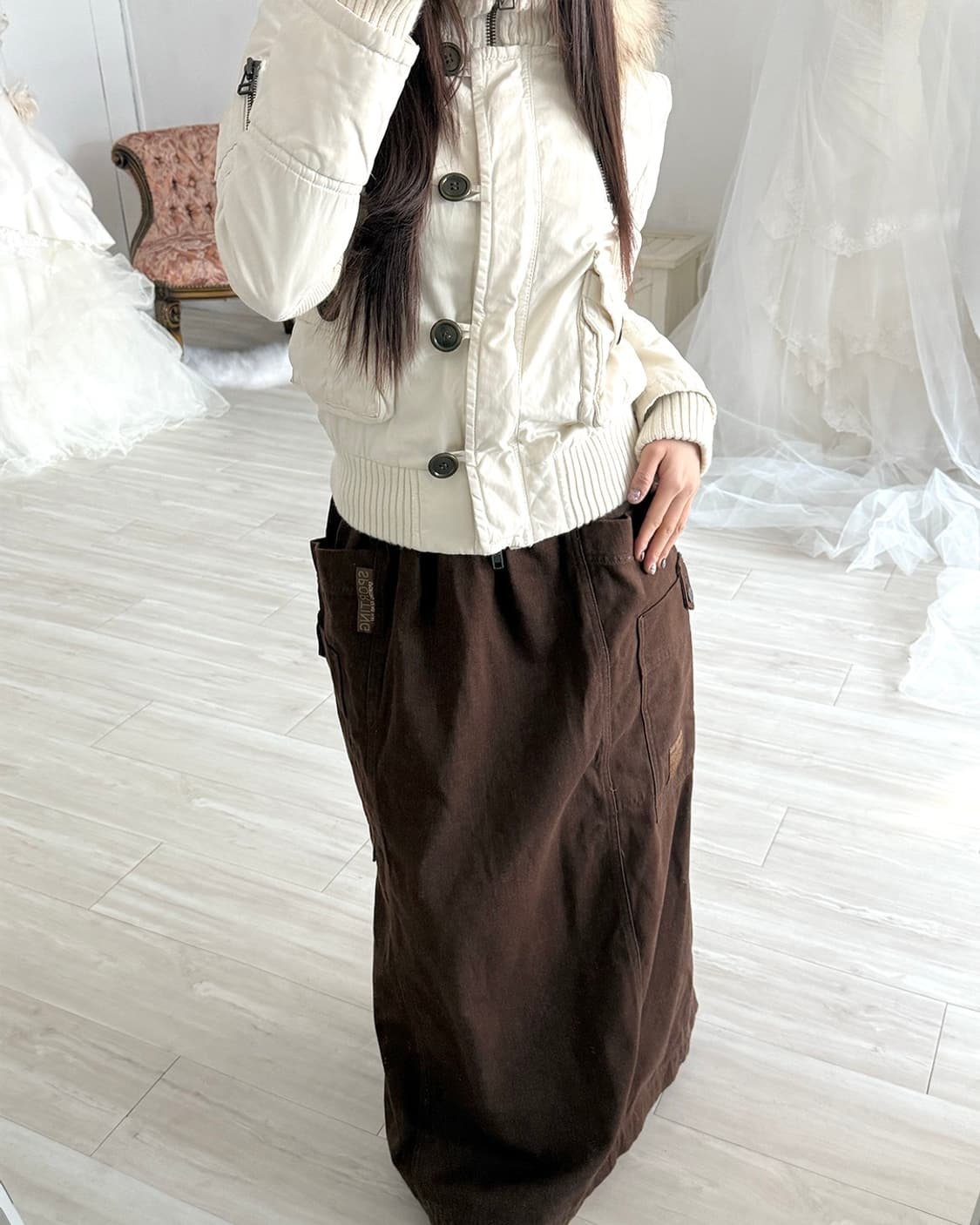 OZOC y2k ivory 2way zip-up crop jacket 상품이미지5