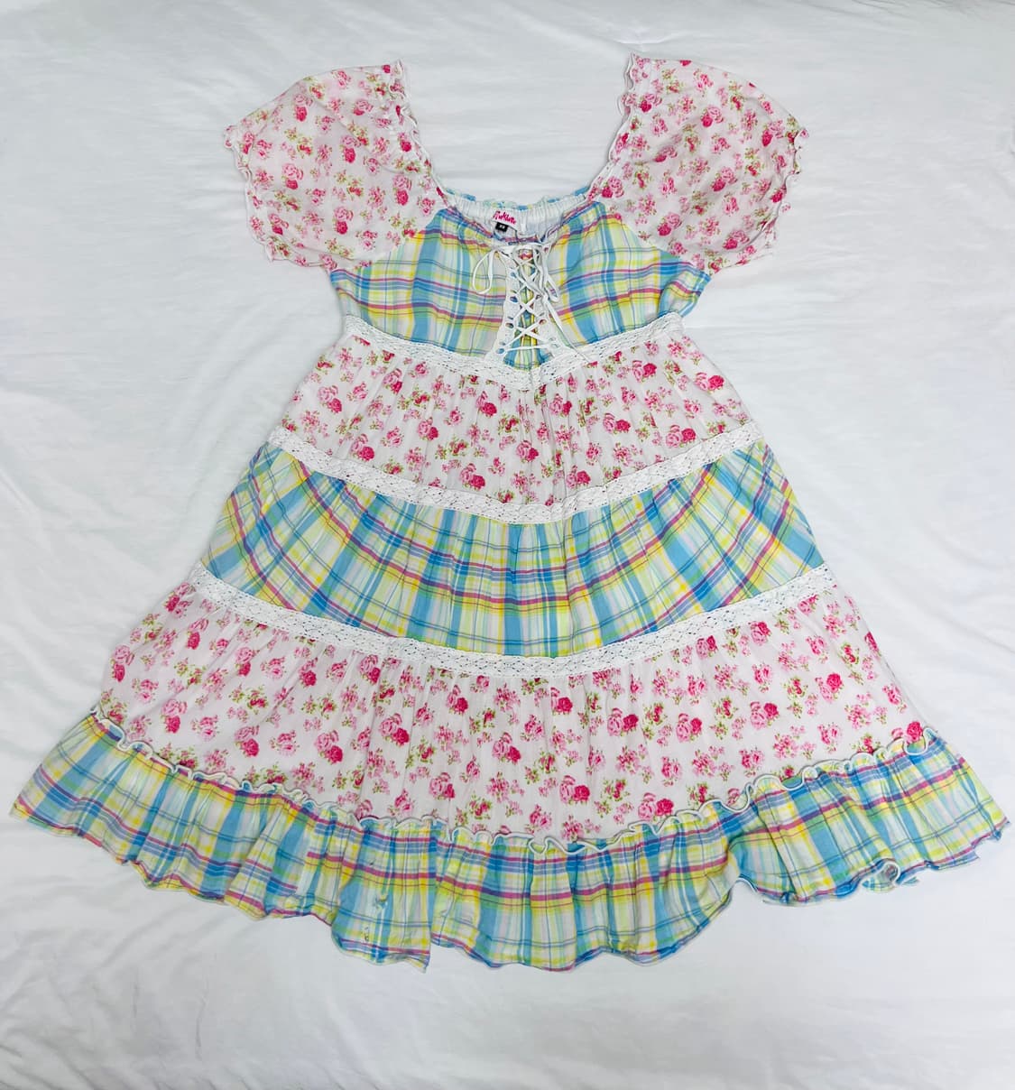 Pinklatte 핑크라떼 빈티지 플라워 체크 원피스 상품이미지1