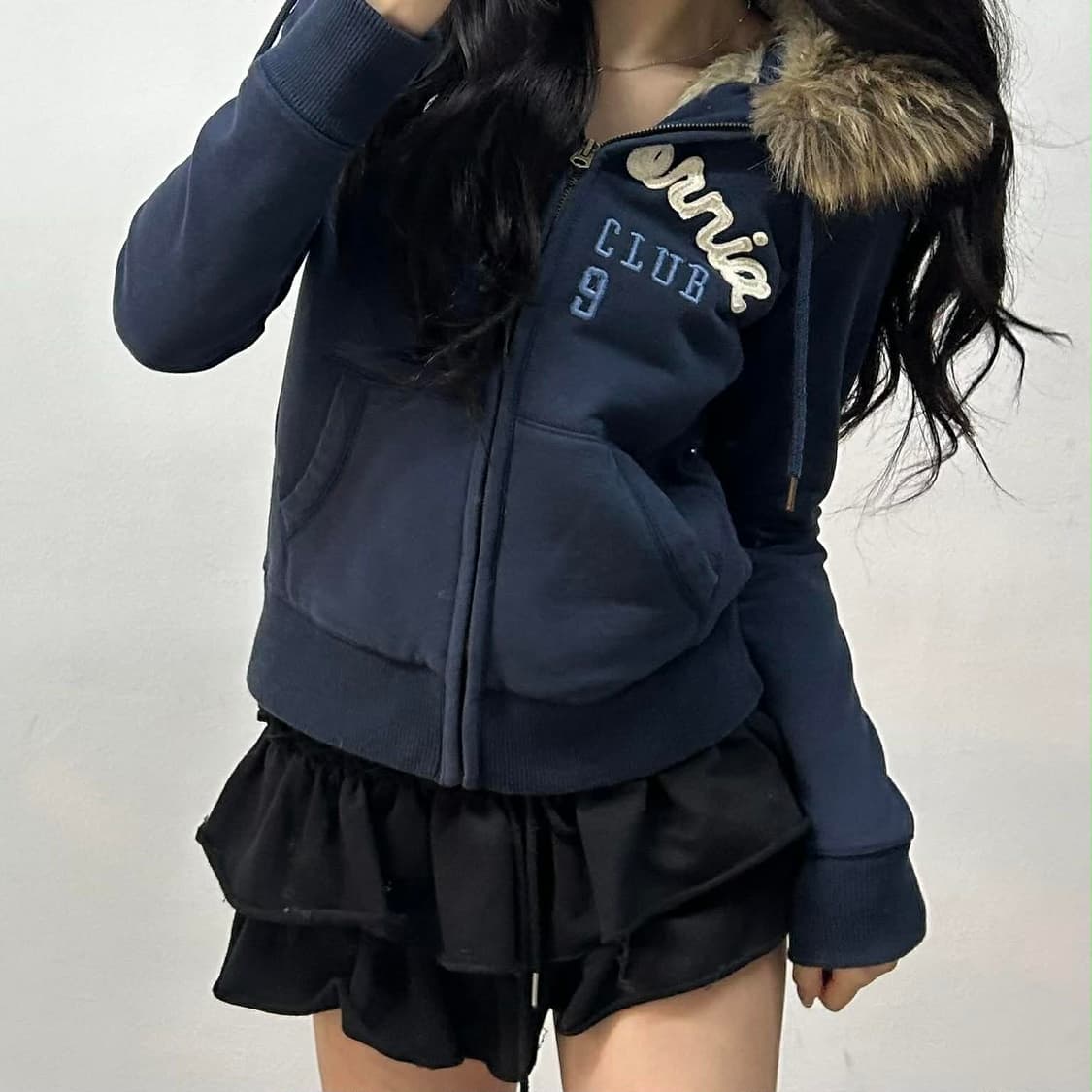 후아유 y2k 후드 퍼 울프죠 대대장 자켓 걸즈 후드집업(S) 상품이미지2