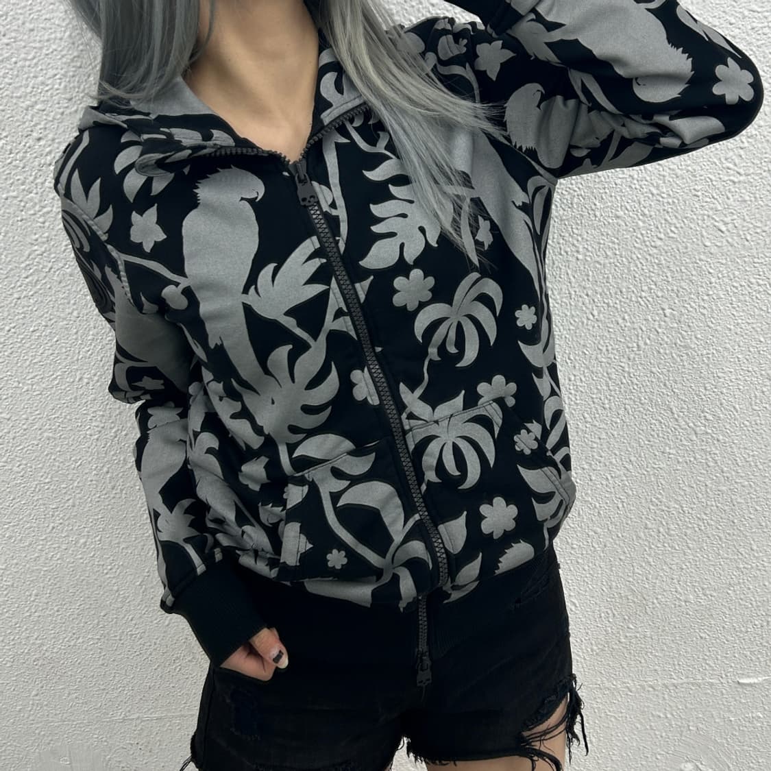 하이드로겐 패턴 블랙 후드집업 S 상품이미지2