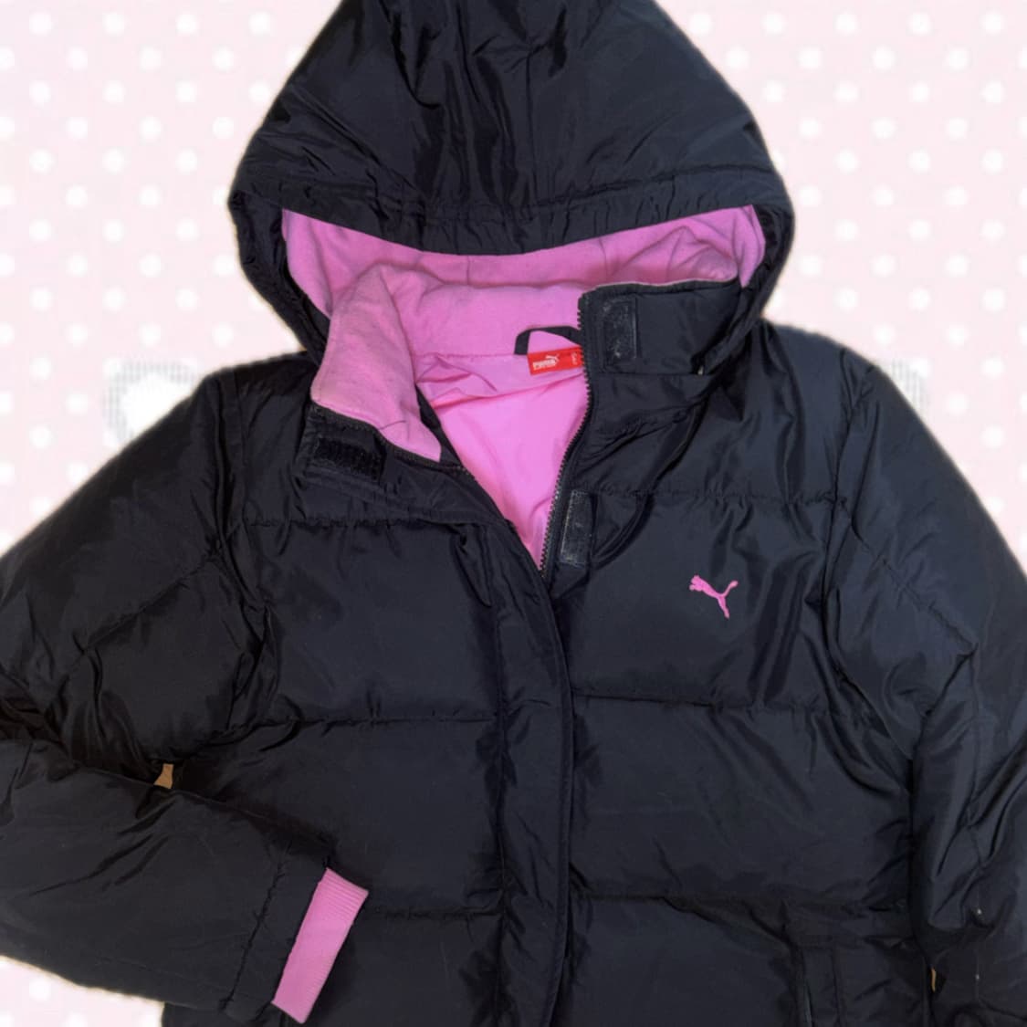 PUMA 퓨마 푸마 블랙/핑크 후드 패딩 상품이미지2