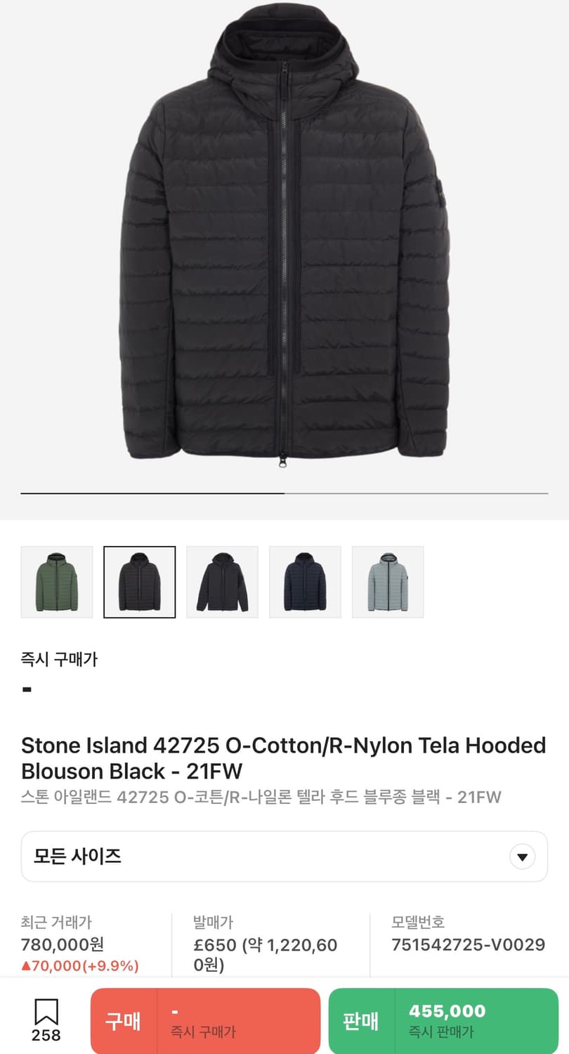 21FW 스톤아일랜드 42725 텔라 후드 경량패딩 자켓 블랙 S 상품이미지5