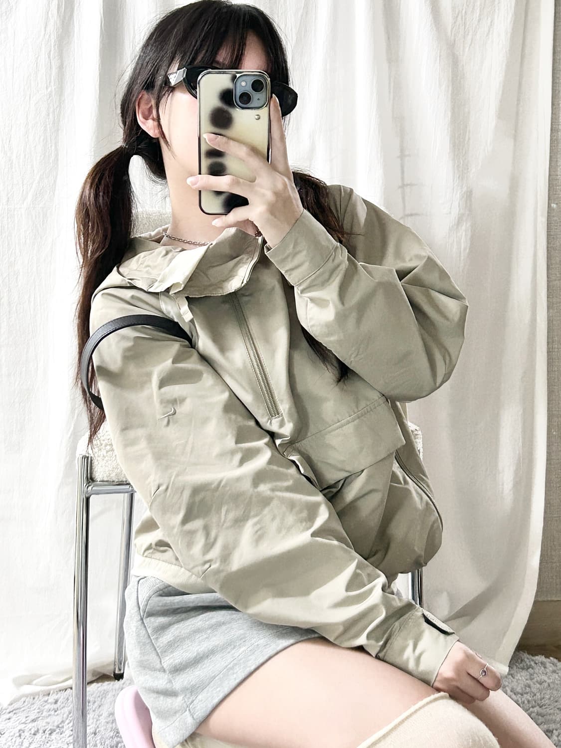 나이키 스우시 베이지 사선 바람막이 상품이미지2