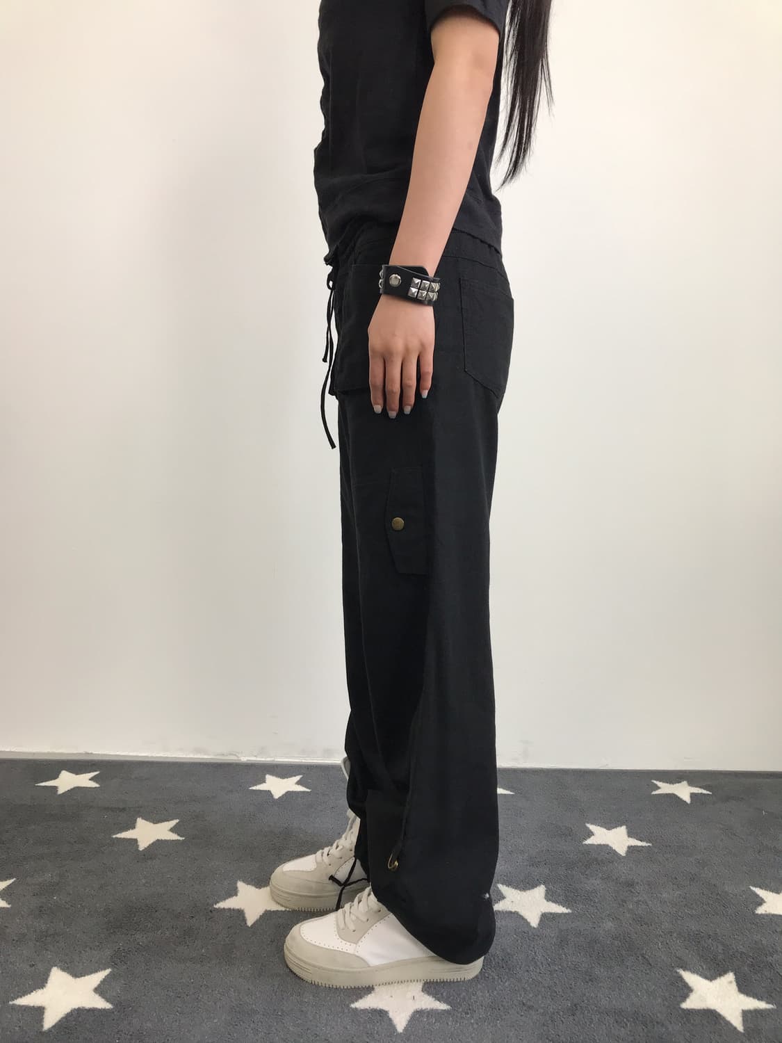 Jpn Y2K Black Linen Cargo Pants 상품이미지2