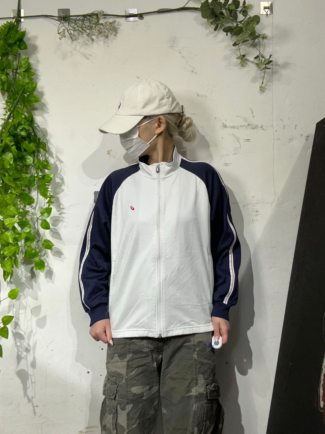 아식스 일본판 화이트 네이비 배색 사이드 라인 올드스쿨 트랙탑 져지 M 상품이미지2