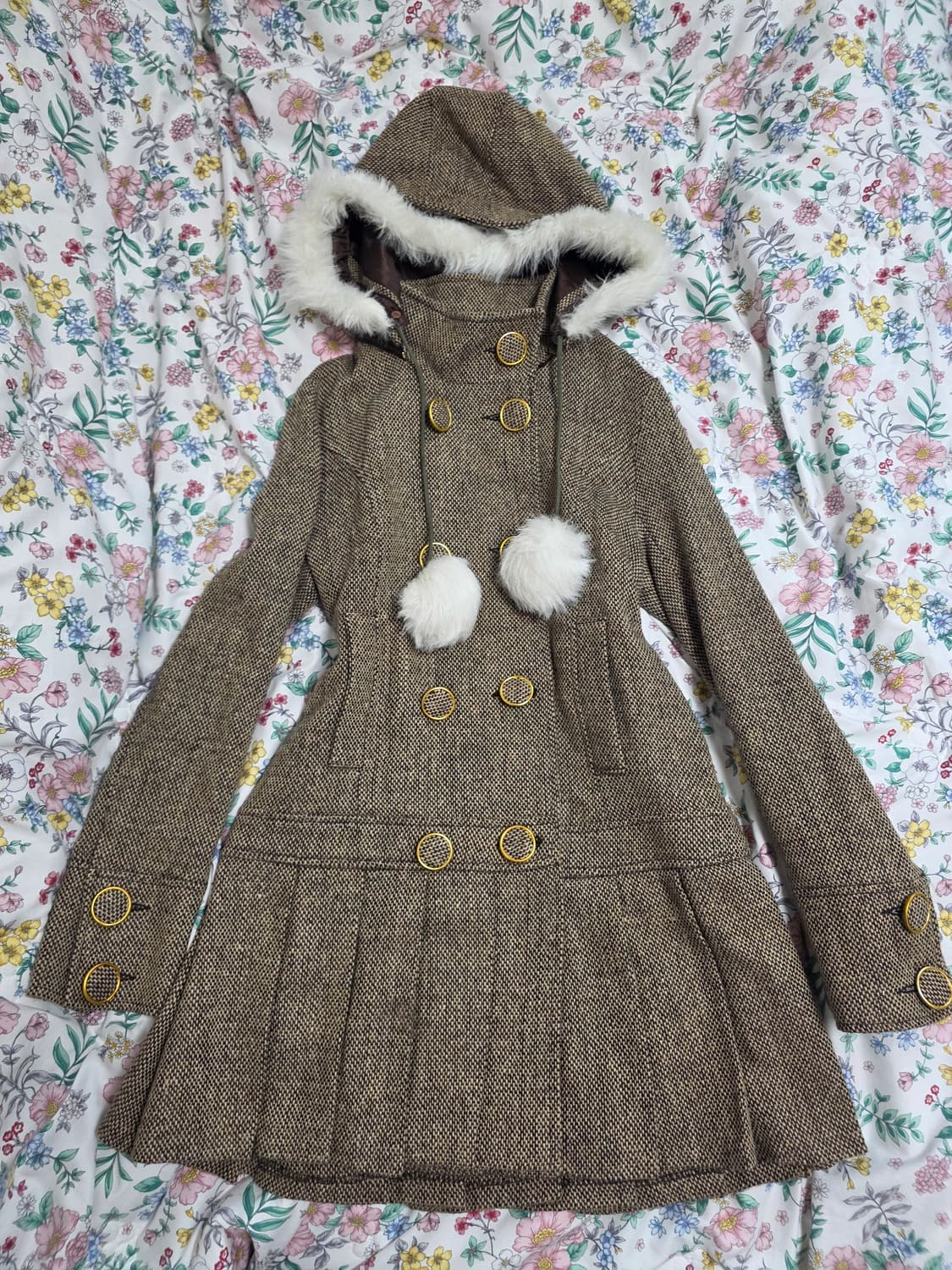 리즈리사 일본빈티지)초코히메라떼갸루st 양산형지뢰계 폼폼이 퍼 후드 코트 상품이미지1