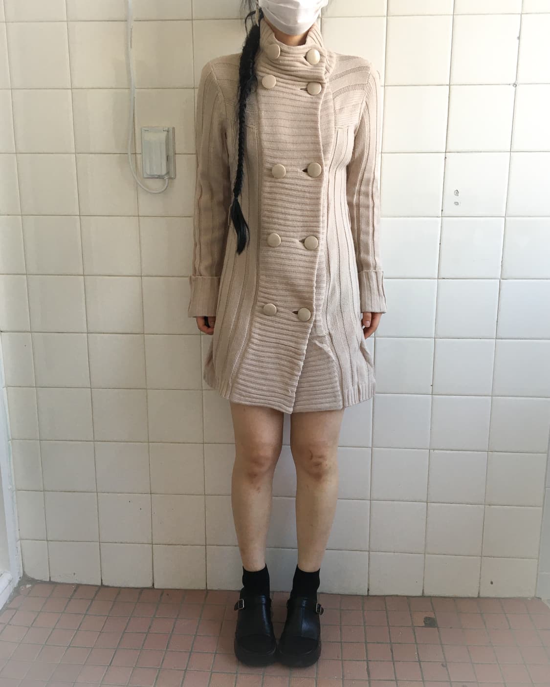 Double button high neck knit cardigan 상품이미지1
