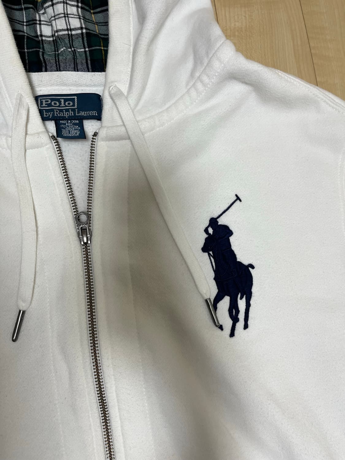 폴로 빅포니 체크 후드집업 화이트 상품이미지2