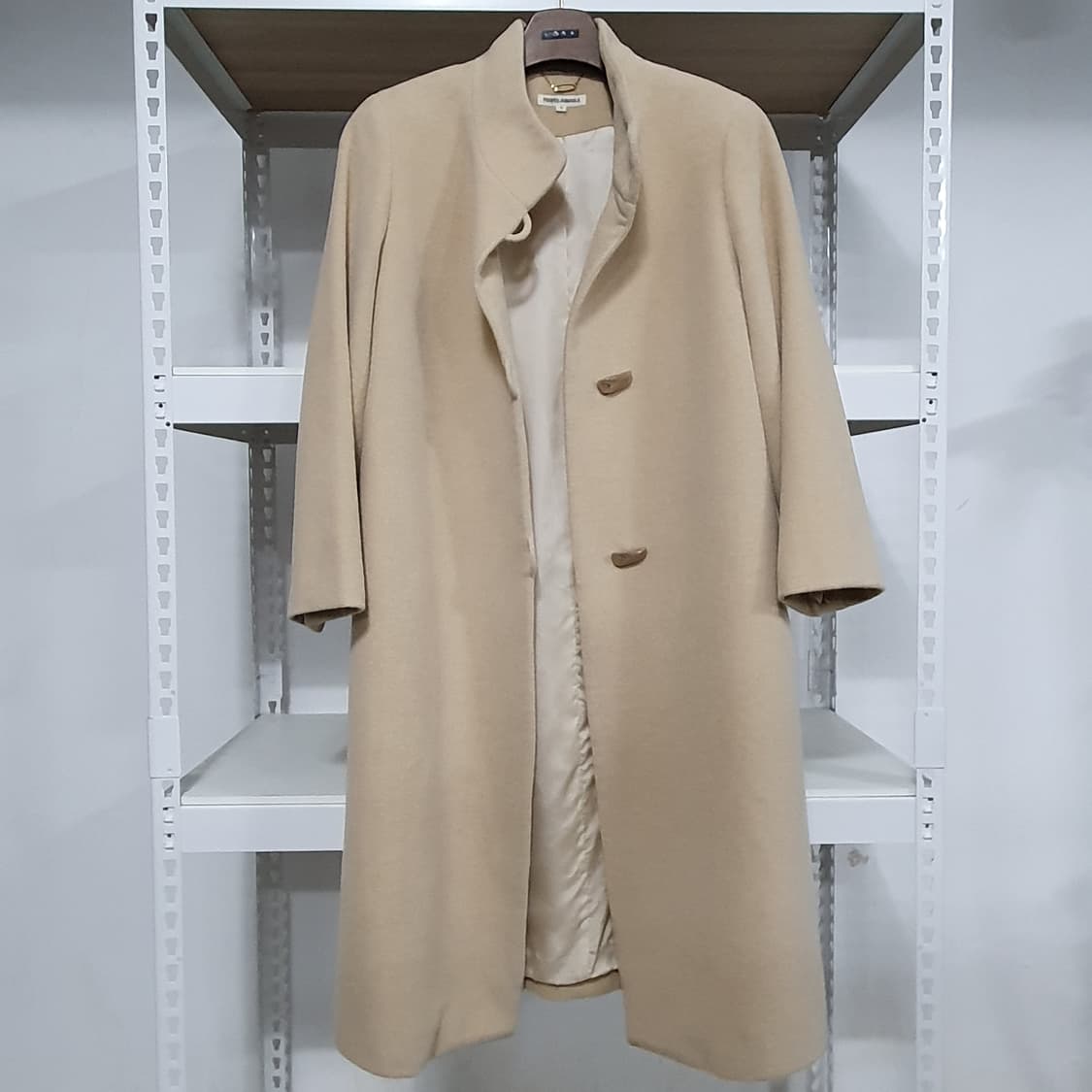 일본 빈티지 앙고라 베이지 하이넥 롱 떡볶이 코트 상품이미지2