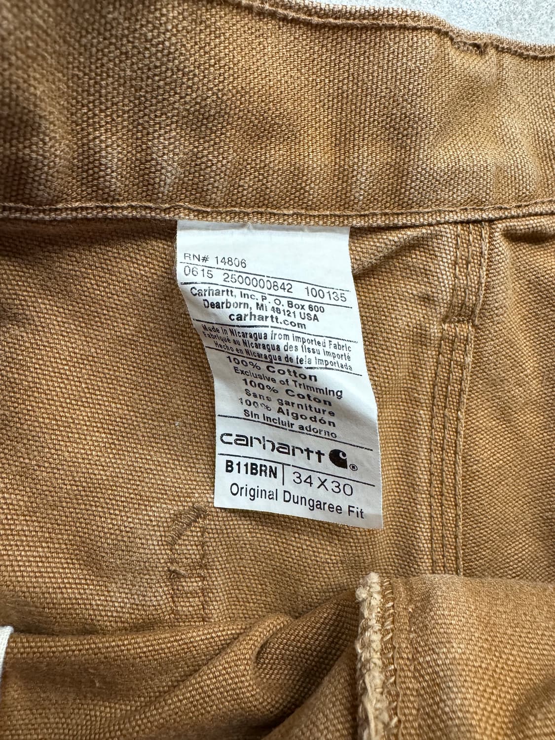칼하트 B11 BRN 싱글니 워크팬츠 상품이미지5