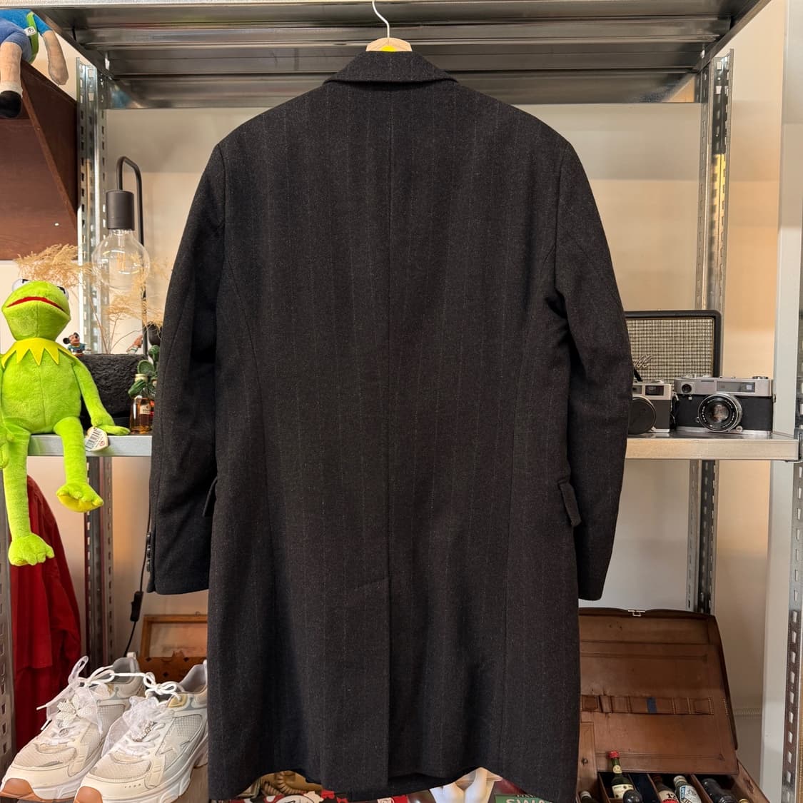 90S 휴고 보스 폴란드생산  블랙 버진울 혼방 스트라이프 코트 상품이미지4