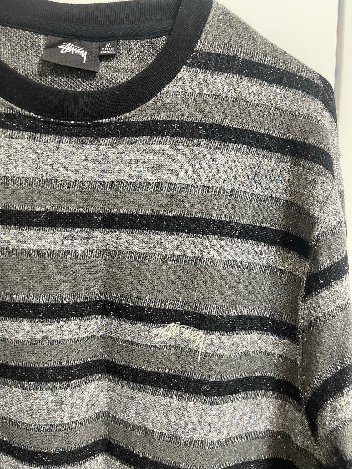 스투시 블랙 그레이 스트라이프 슬리브 티셔츠 M 상품이미지4