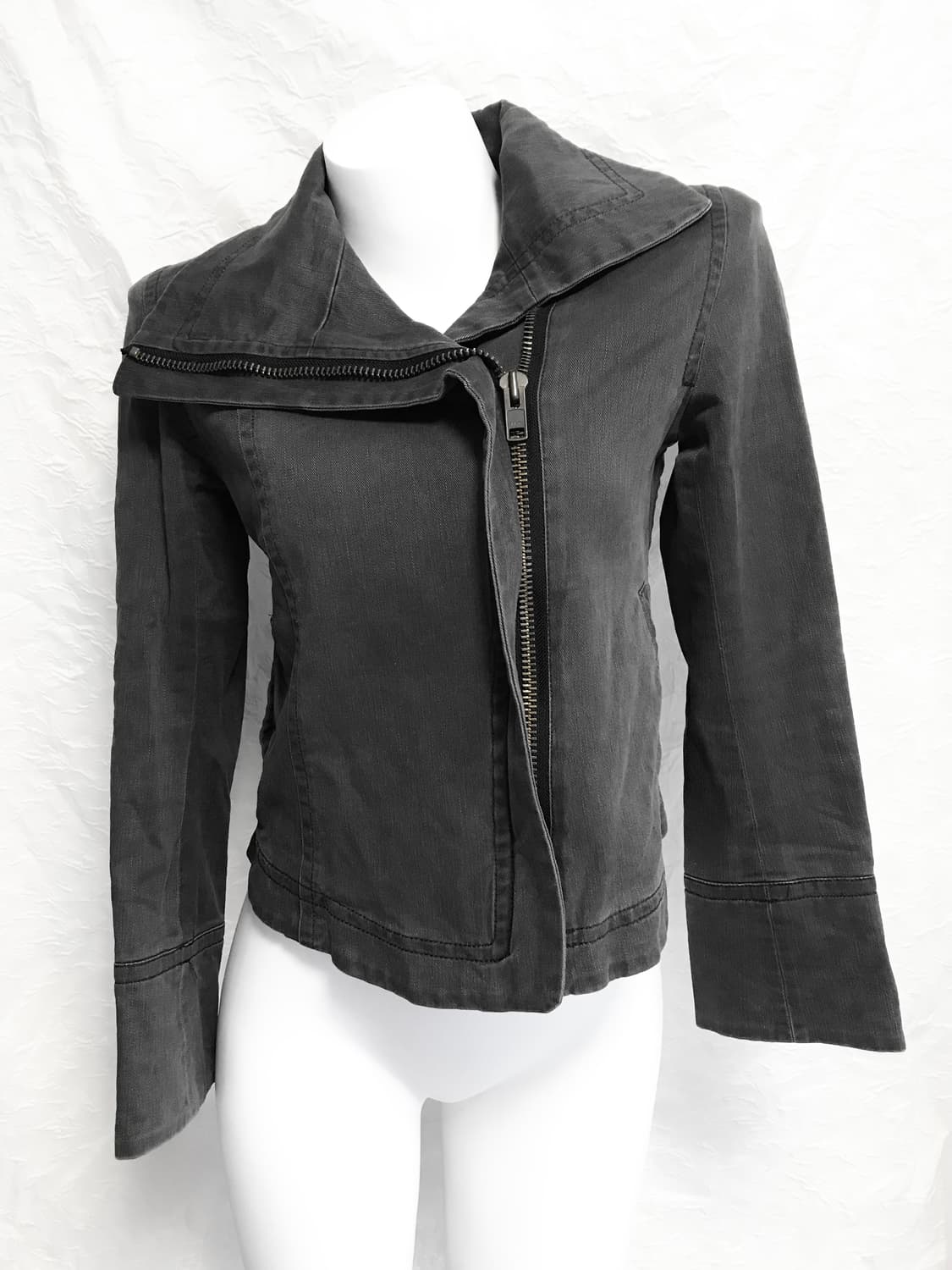 빈티지 하이넥 와이드 카라 흑청 자켓 상품이미지2