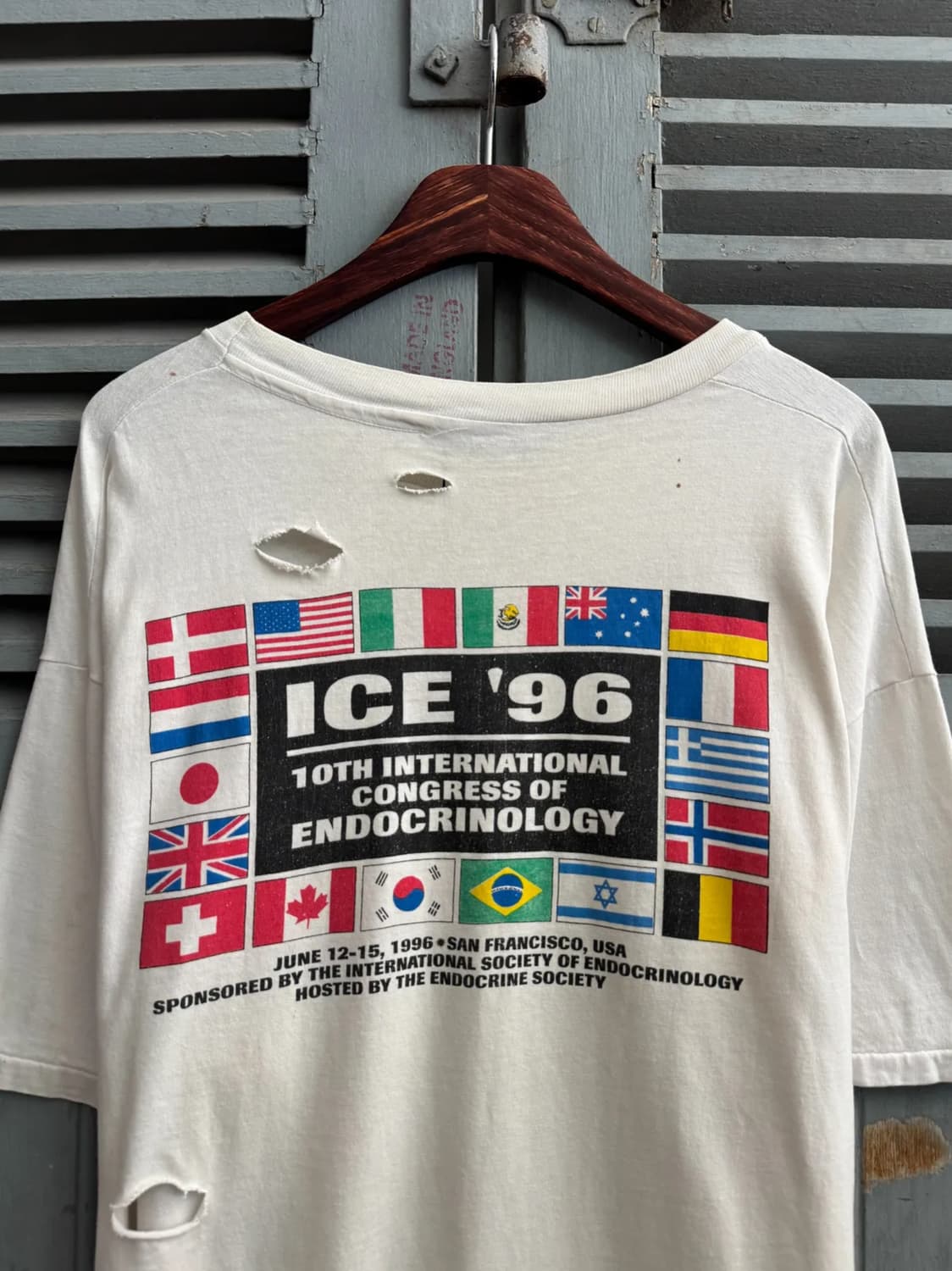 [XL]90's USA 빈티지 데미지 네셔널 플래그 프린팅 티셔츠 상품이미지1