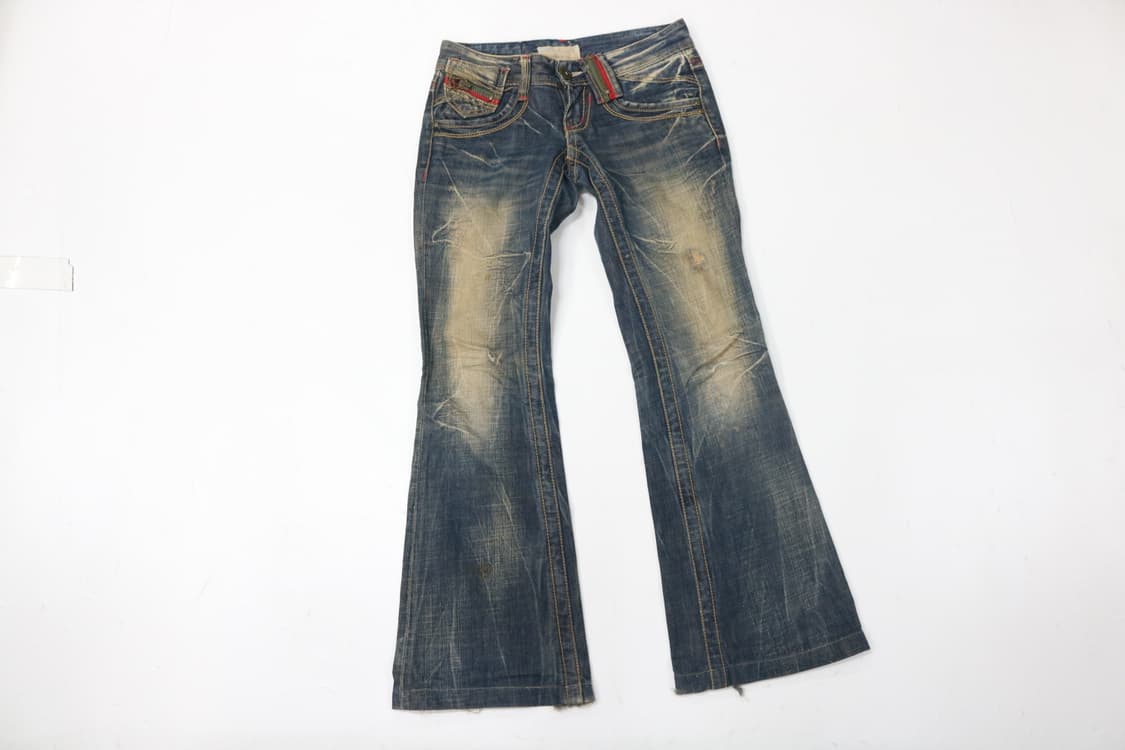 로리타진 빈티지 워싱 레드 지퍼 포인트 부츠컷 데님 (25) 상품이미지2