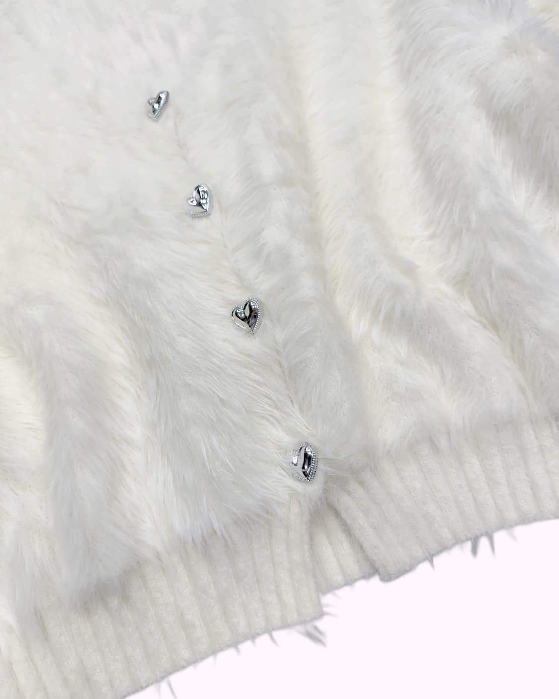 heart button white fur cardigan 상품이미지3