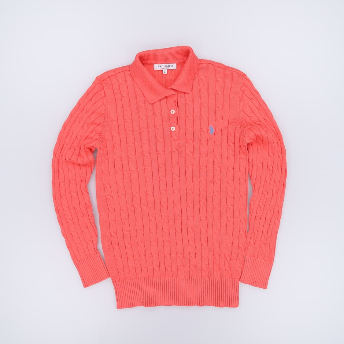 [M] US 폴로 여성 케이블 카라 니트 스웨터 코랄 3807 상품이미지1