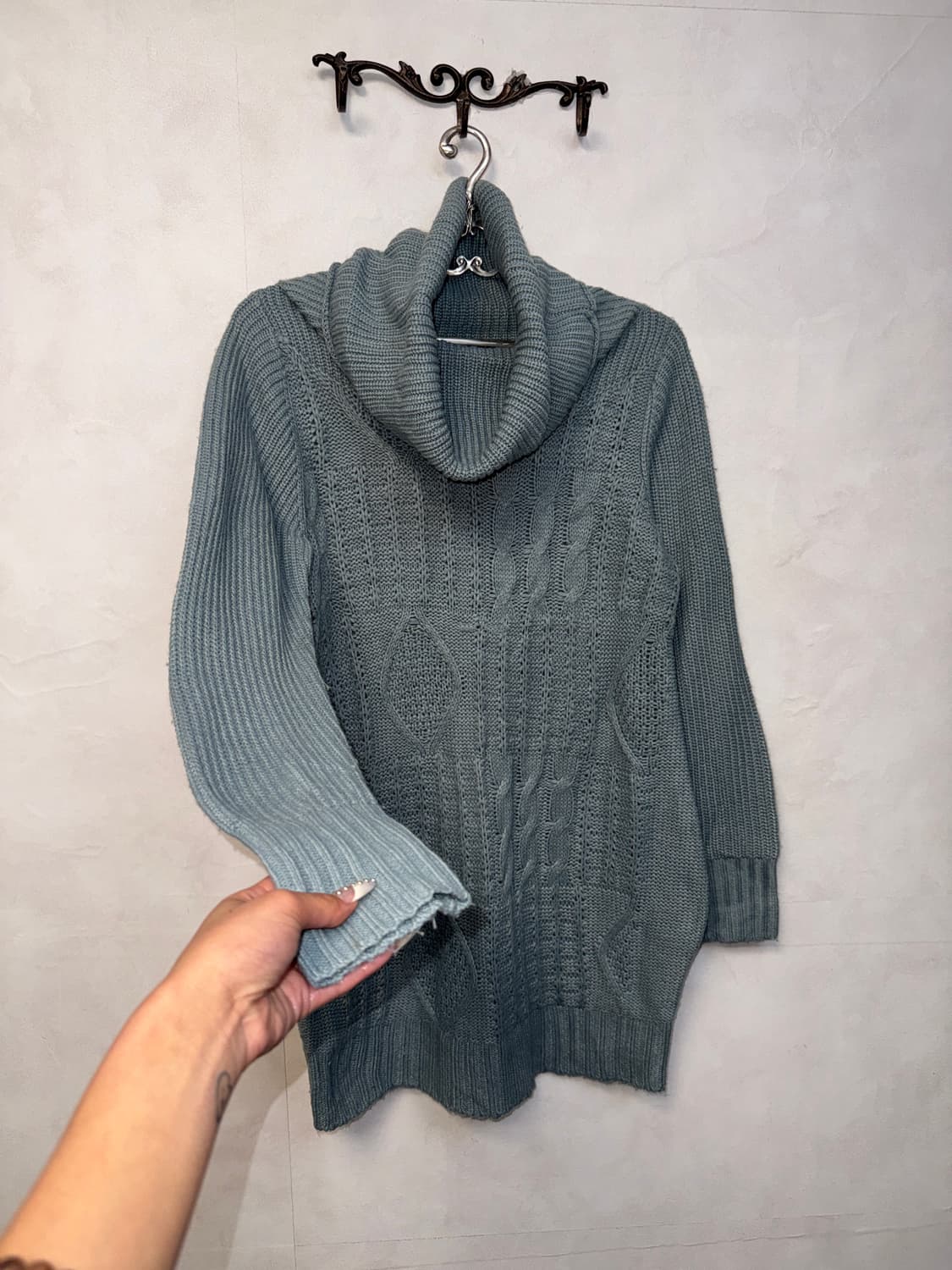 Mute blue high neck waffle twist knit op 상품이미지4