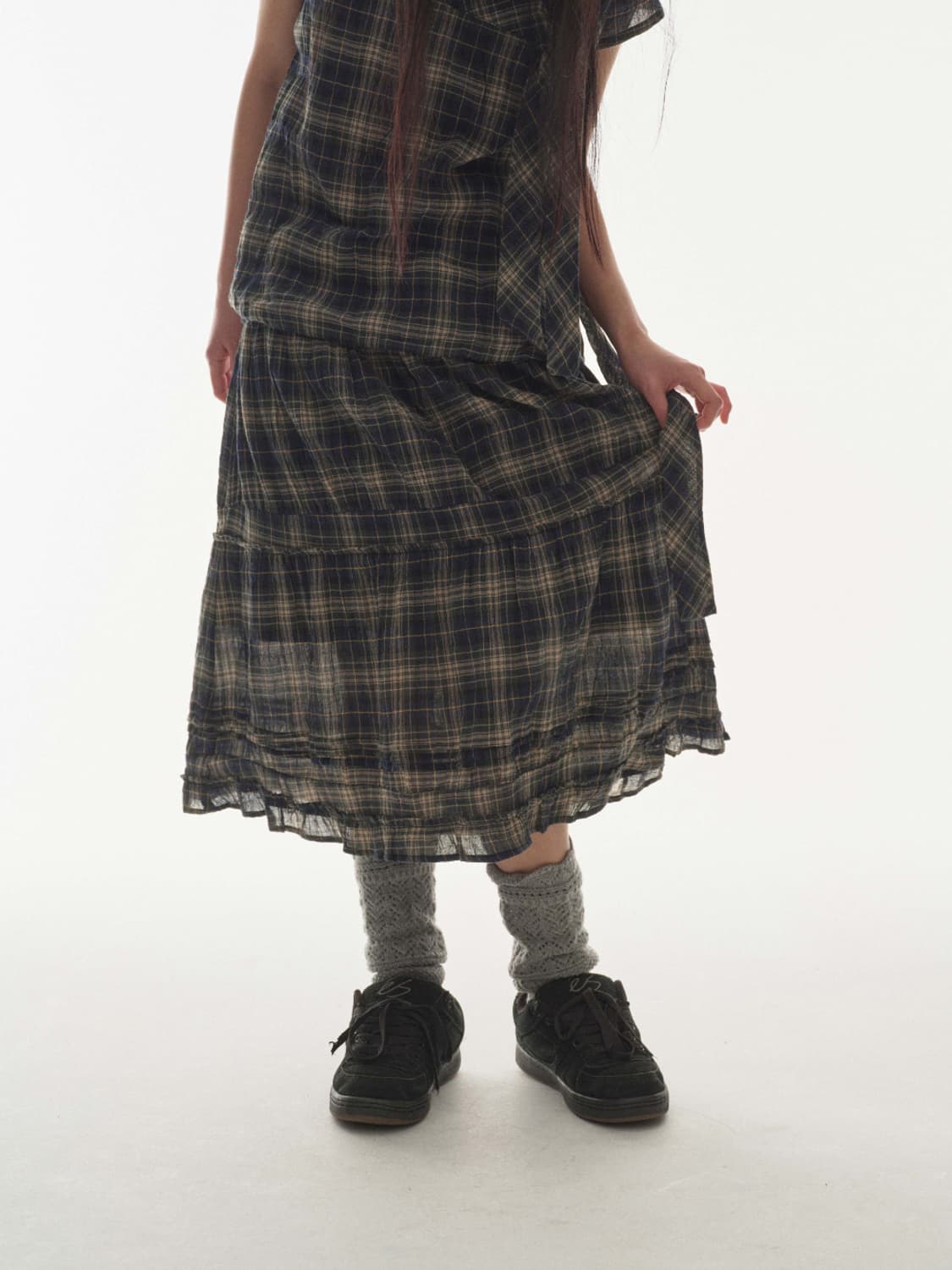 코이세이오 셔링 미디 스커트 체크 1사이즈 상품이미지2