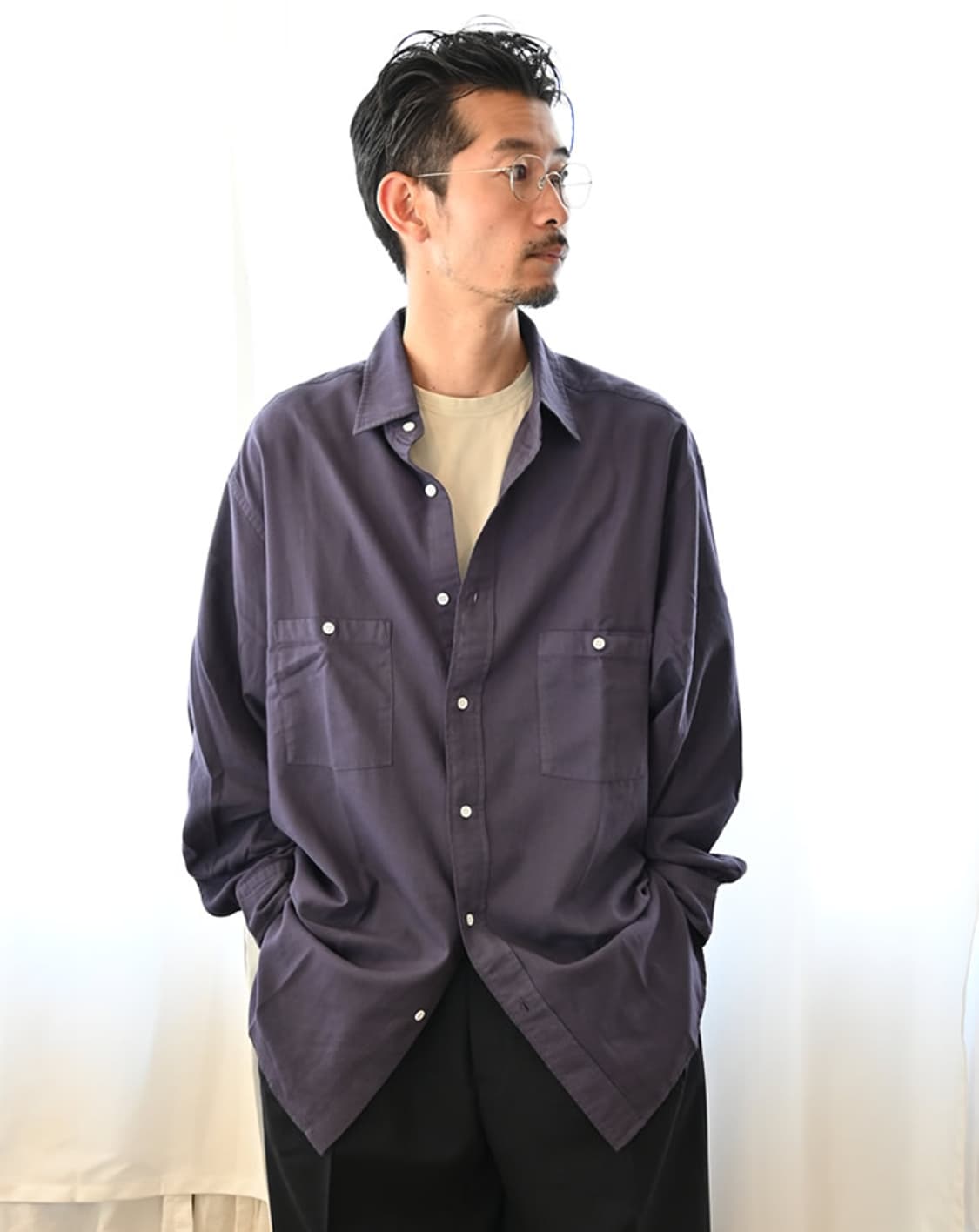 헤릴 23AW캐시미어 코튼 워크셔츠 퍼플 2사이즈 상품이미지8