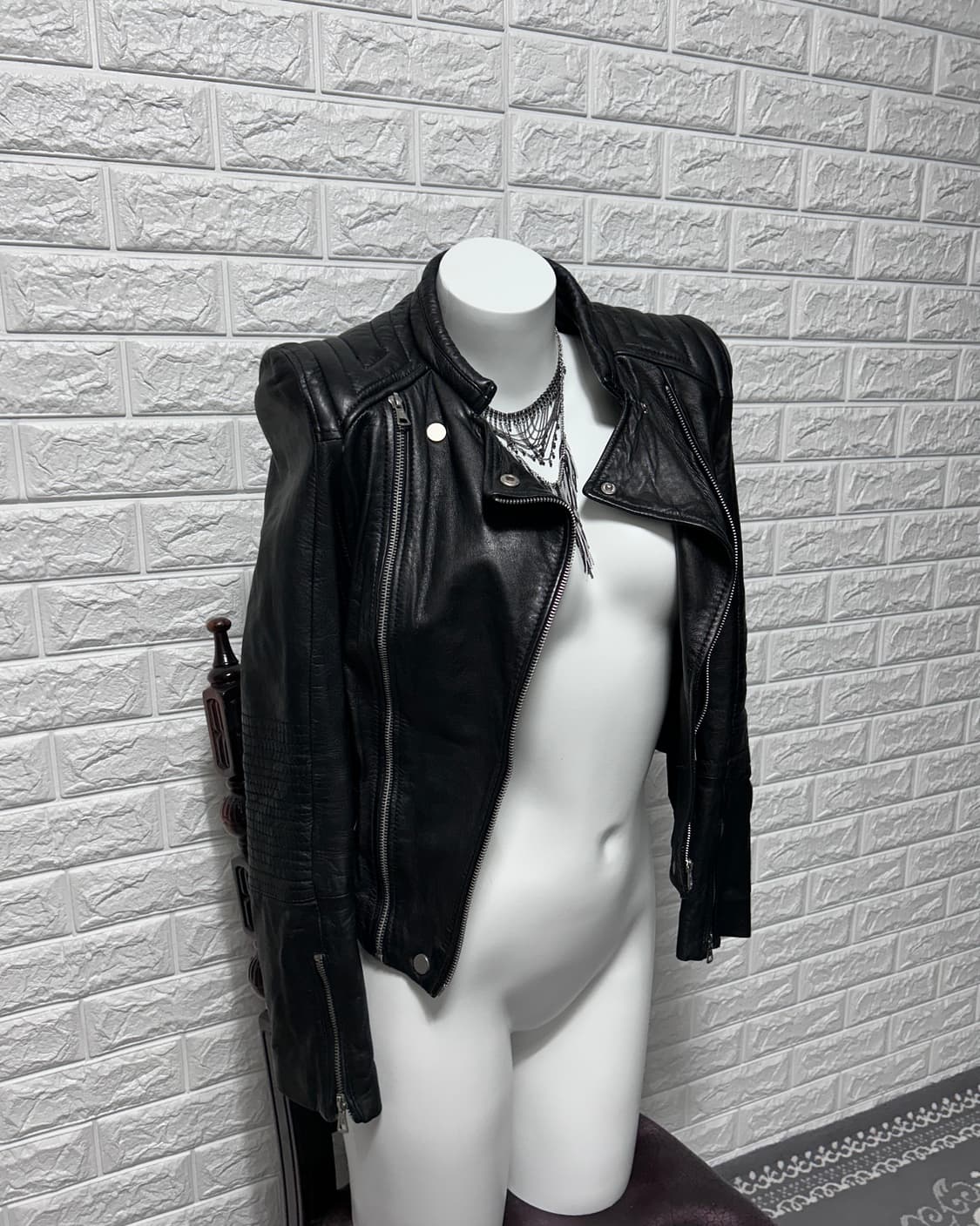 자라 램스킨 패디드 더블 지퍼 모토 자켓 상품이미지3