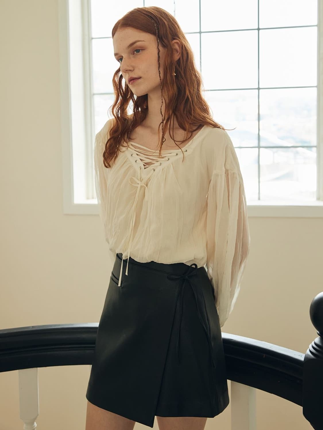 오앨 ouel 블랙 레더 가죽 랩 미니 스커트 S 새상품 상품이미지3