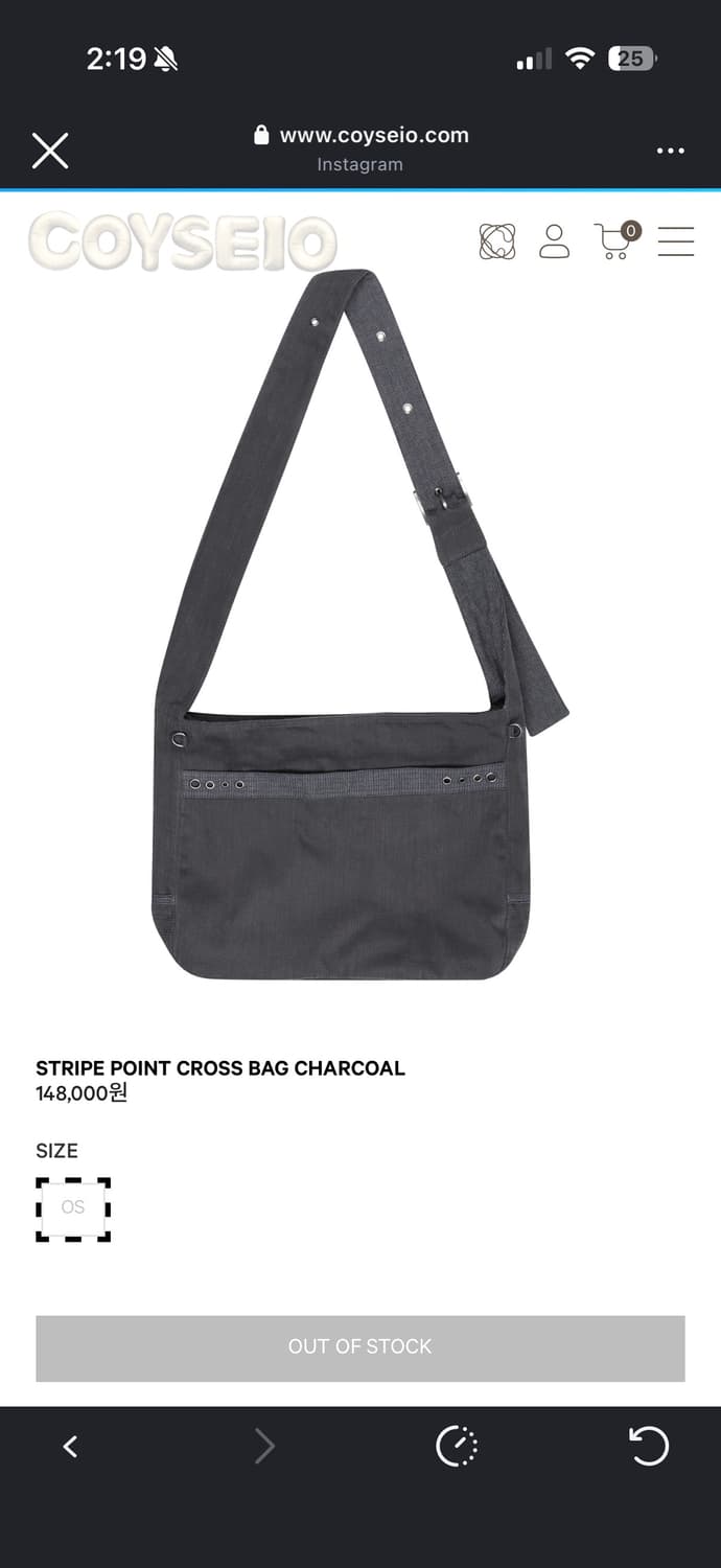 코이세이오 STRIPE POINT CROSS BAG CHARCOAL 상품이미지1