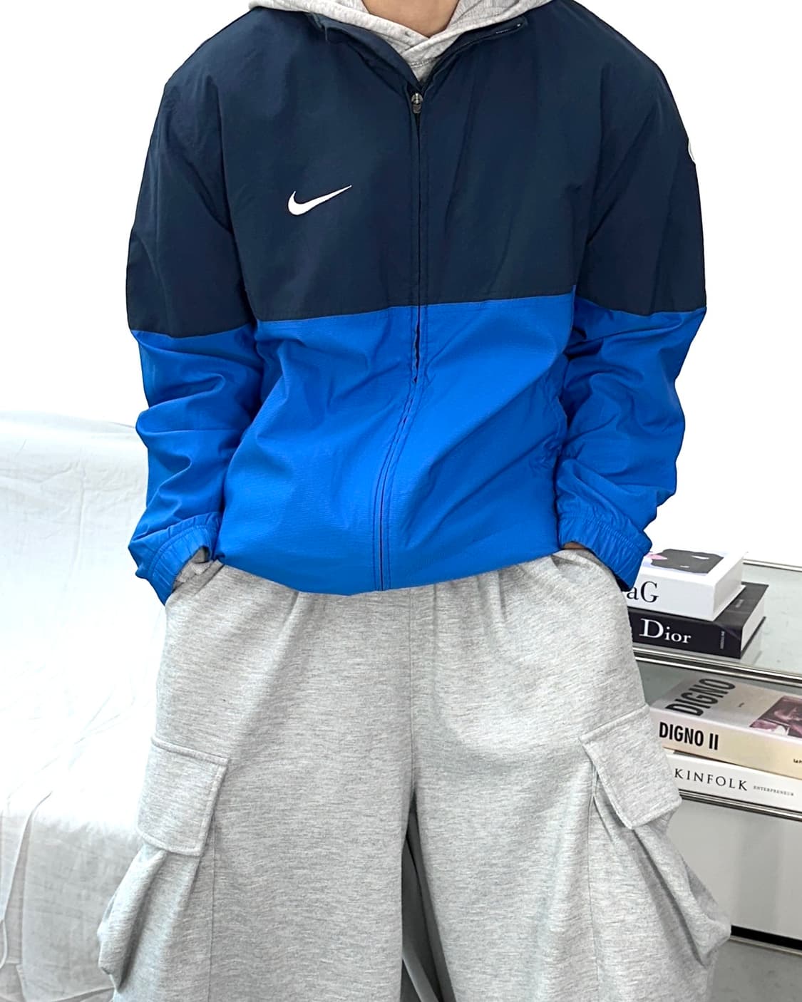 나이키 네이비 블루 배색 바람막이 L 상품이미지1