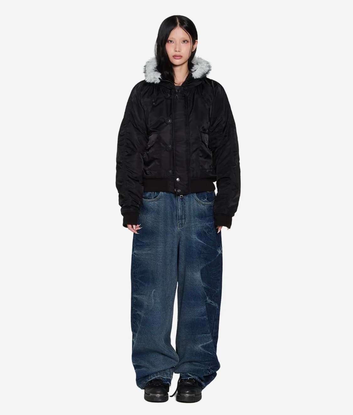 아캄 Hooded Fur MA-1 Jacket (Black) (1) 상품이미지3