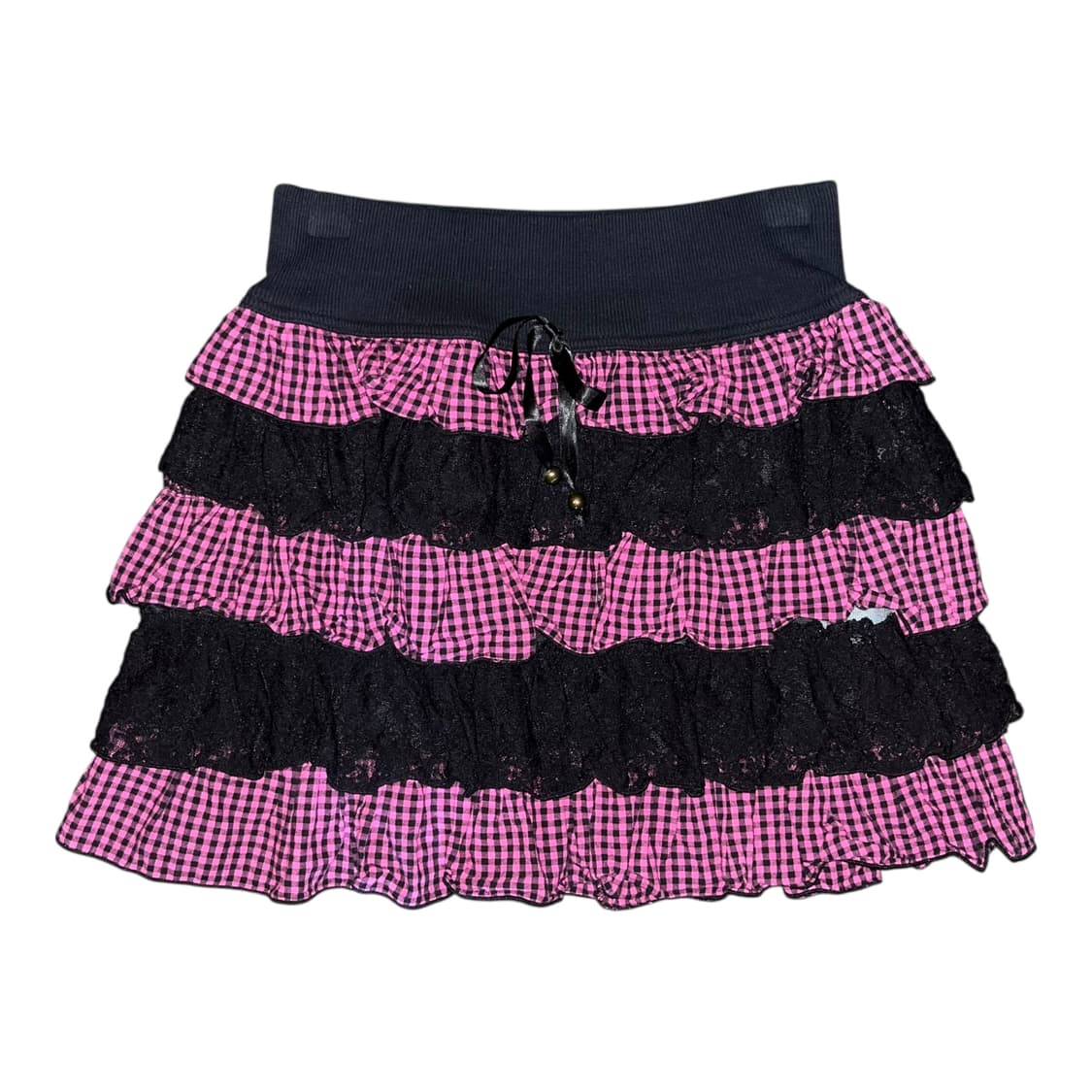 핑크타탄체크 레이스 밴딩 스커트 키치갸루y2k 상품이미지1