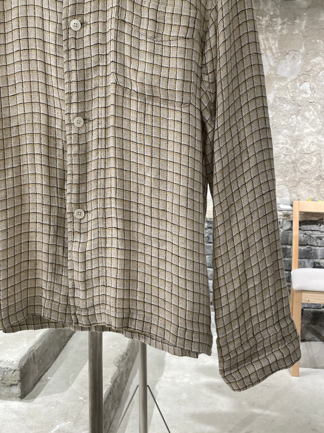 아워레가시 로우 포테이토 옐로우 체크 박스 린넨 셔츠 상품이미지5