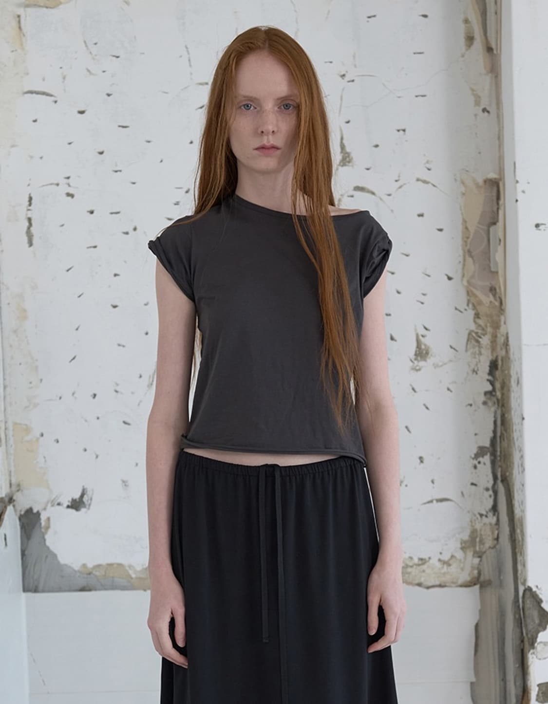리포스 Unbal Roll-up T-Shirts (Charcoal) 상품이미지1