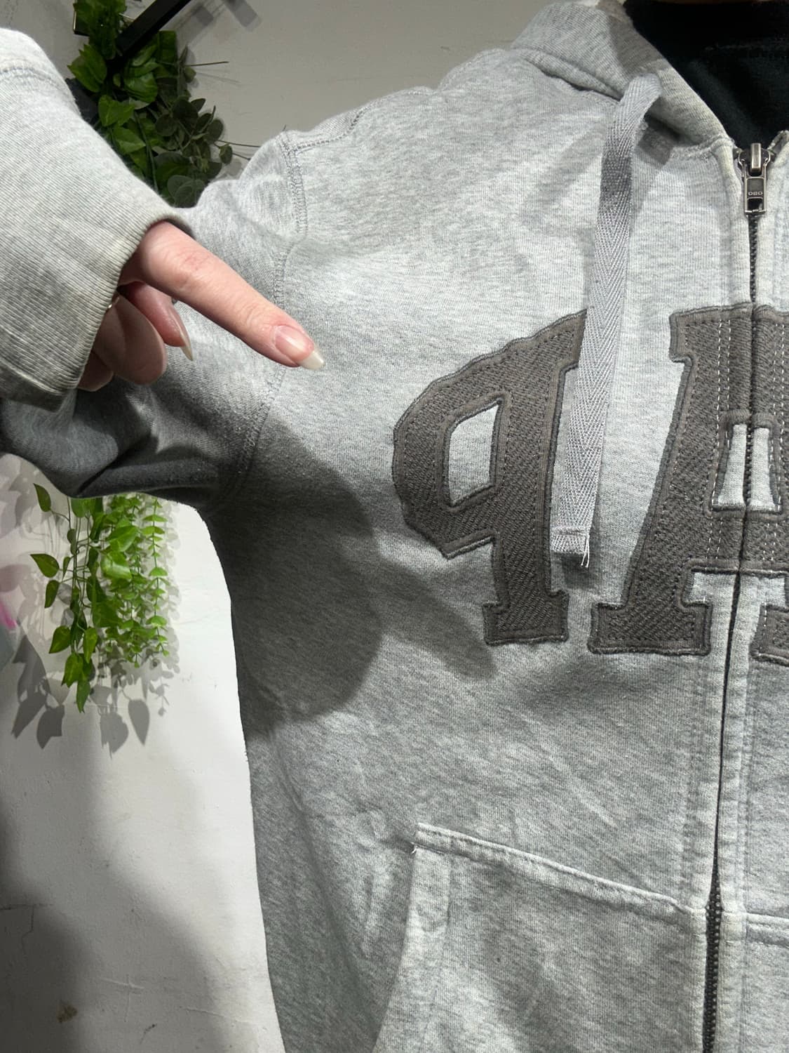 Gap 그레이 로고 내부 기모 후드집업 자켓 S 상품이미지4