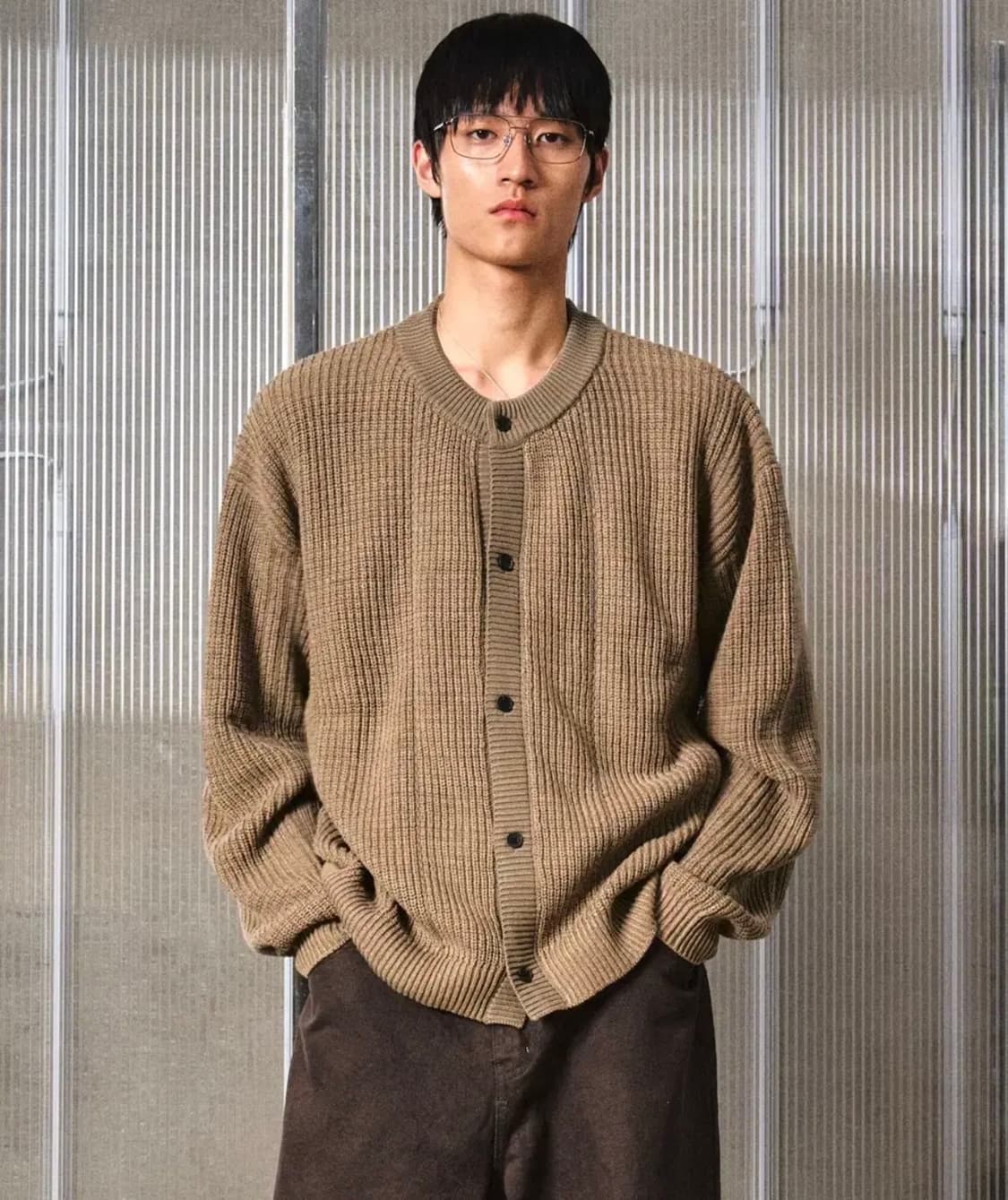 엘무드 톤온톤 트위드 라운드넥 가디건 진저 48 상품이미지1