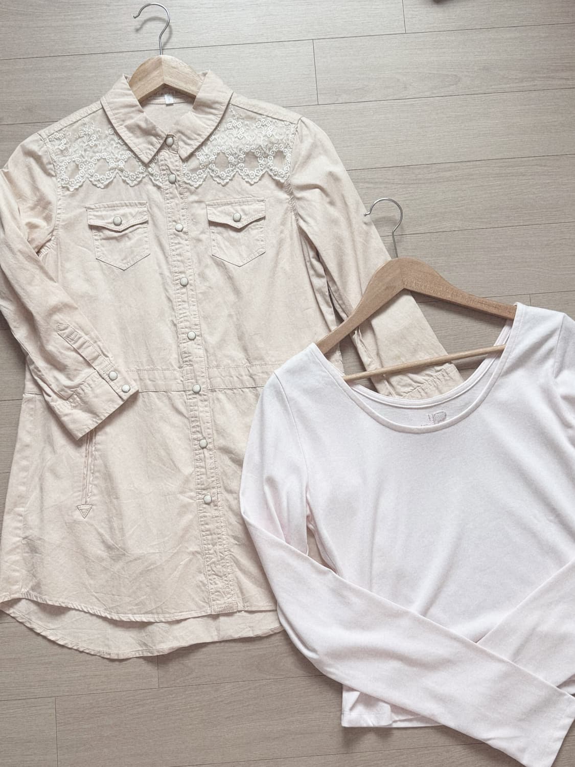 모리걸 코랄핑크 레이스 셔츠 상품이미지1