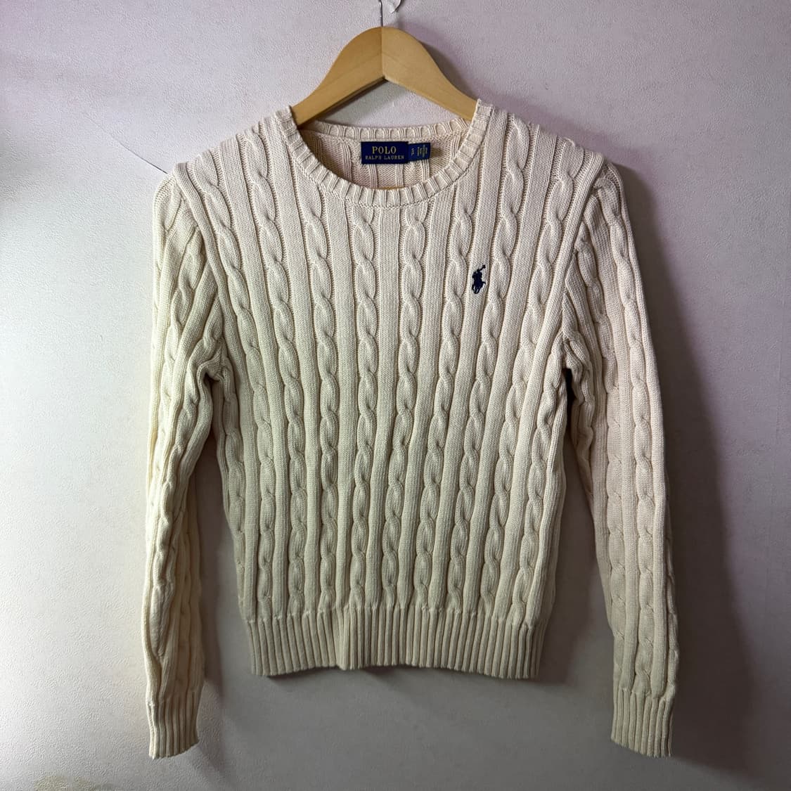 폴로 랄프로렌 라운드넥 베이지 꽈배기 니트 S(55정도) 상품이미지2
