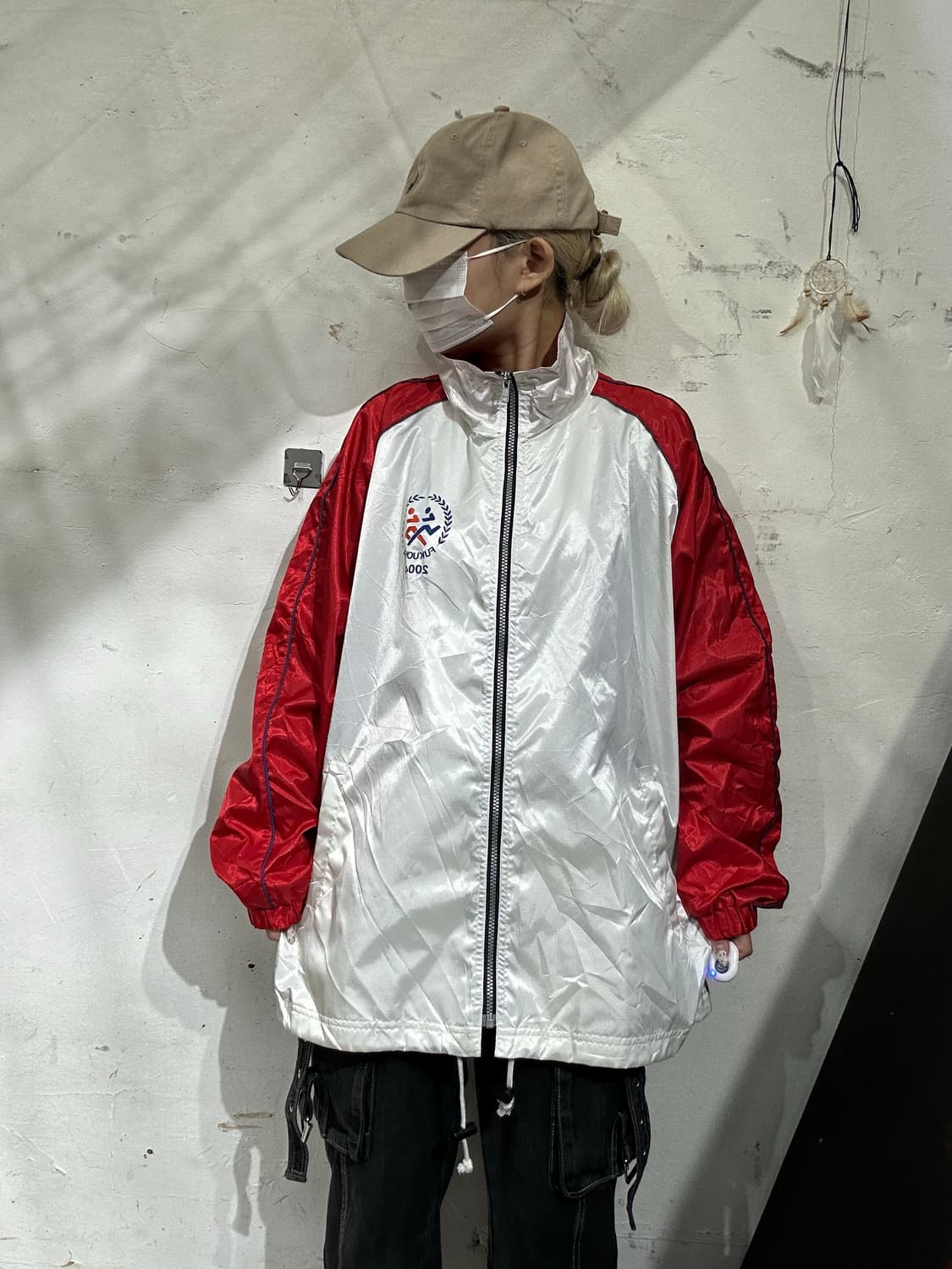 미즈노 화이트 레드 오버핏 바람막이 자켓 L 상품이미지2