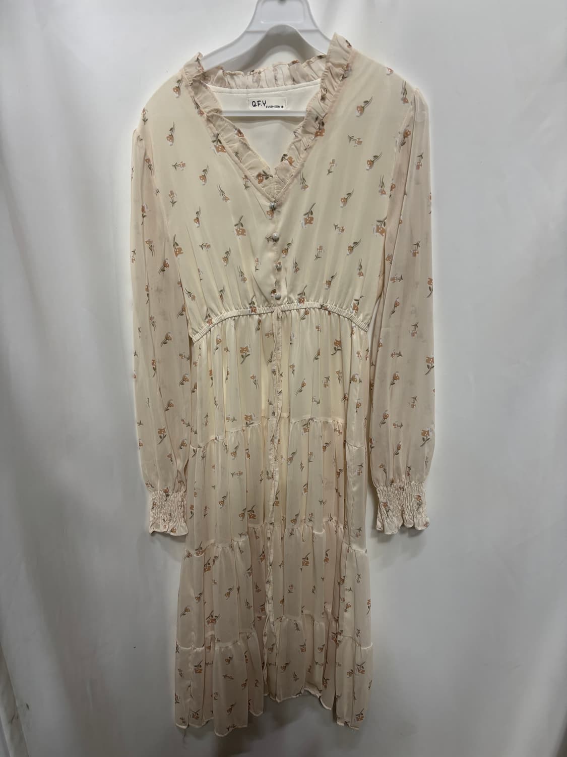 브이넥 플로럴 쉬폰 롱 원피스 상품이미지1