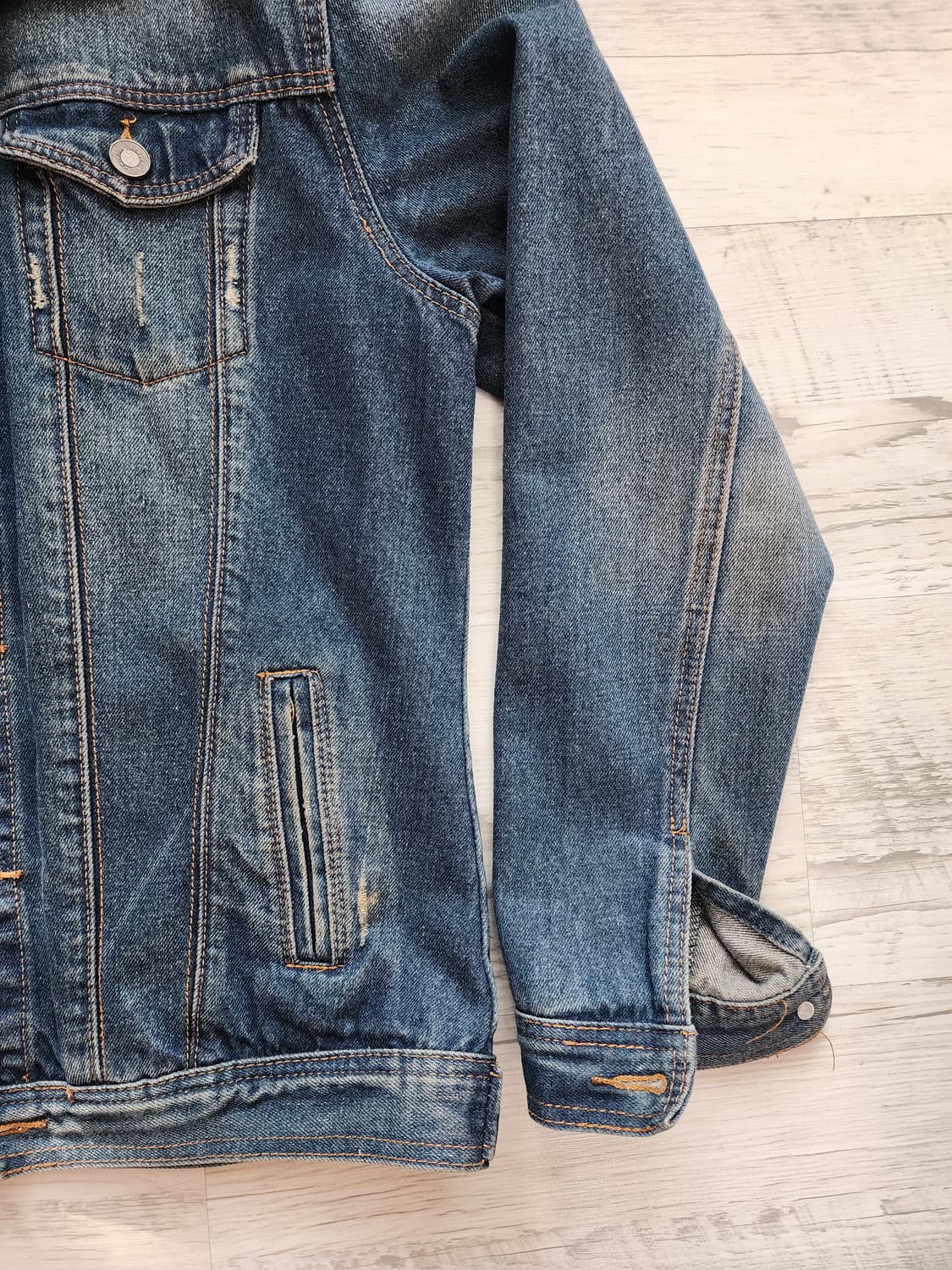 뉴디자인 중청 슬림핏 데님 자켓 팜. (100~103)사이즈 워싱 청자켓 상품이미지4