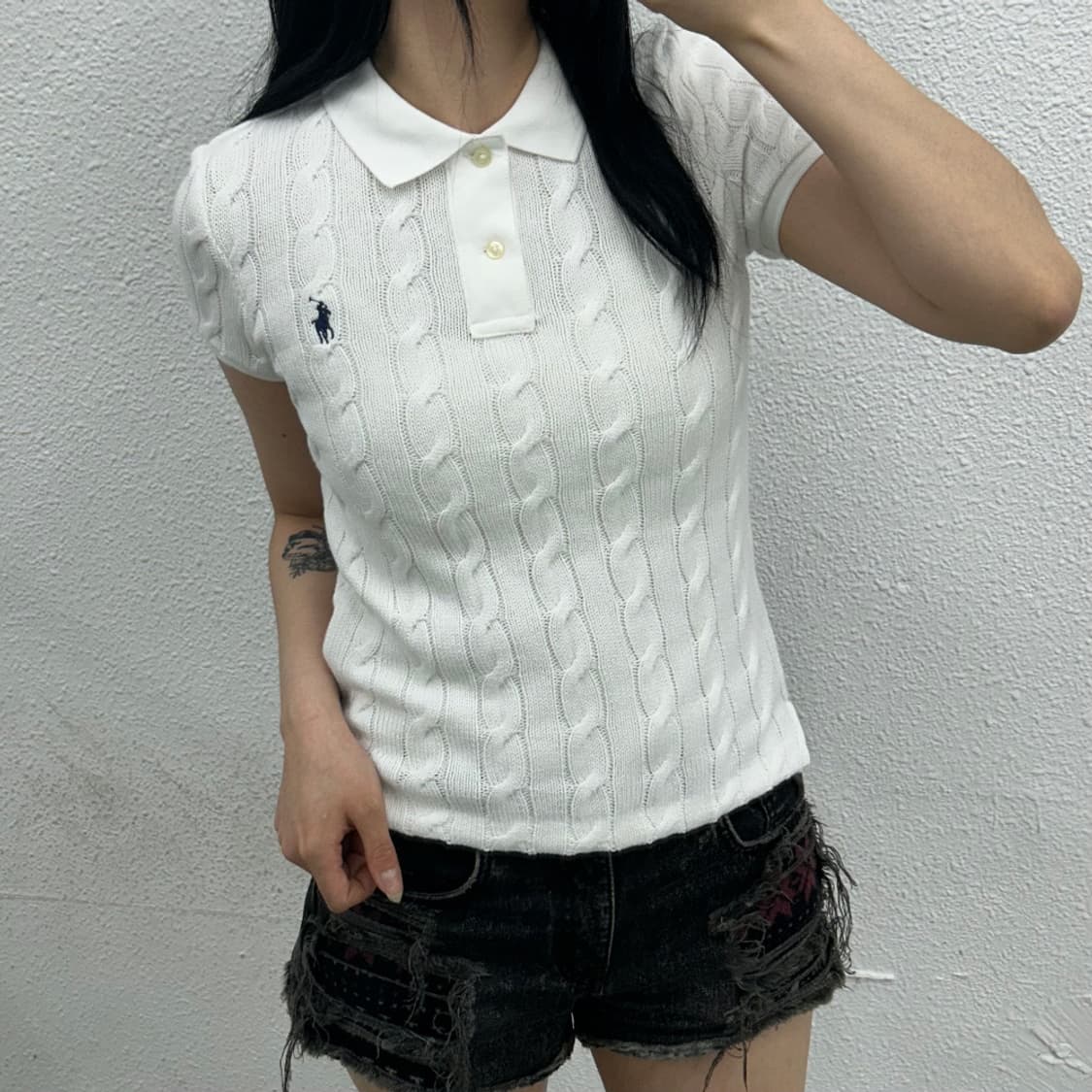 폴로 랄프로렌 네이비포니 화이트 꽈배기 카라 반팔 S 상품이미지1