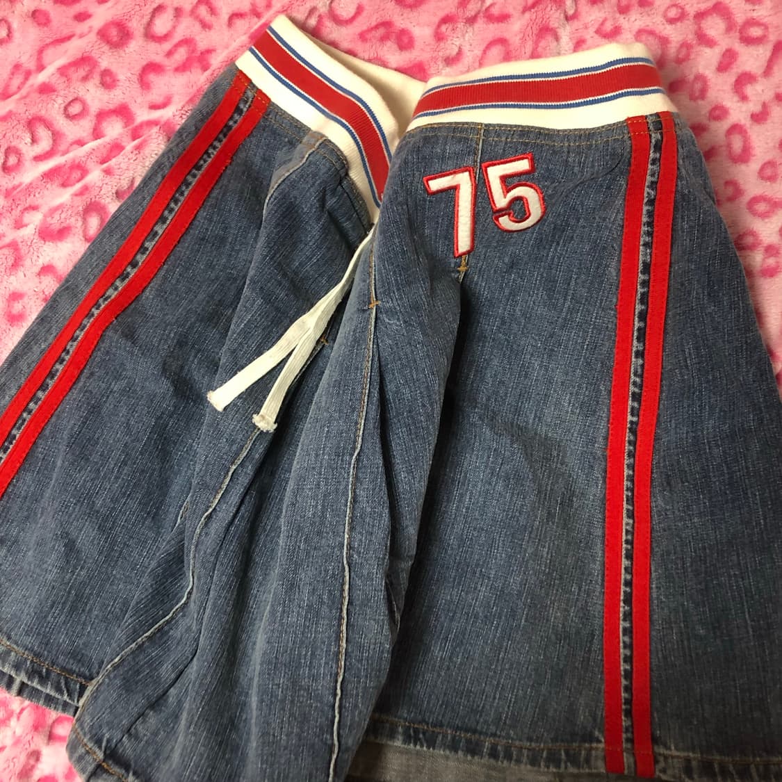 빈티지 플리츠 미디 데님 레드 포인트 스커트 치마 상품이미지4