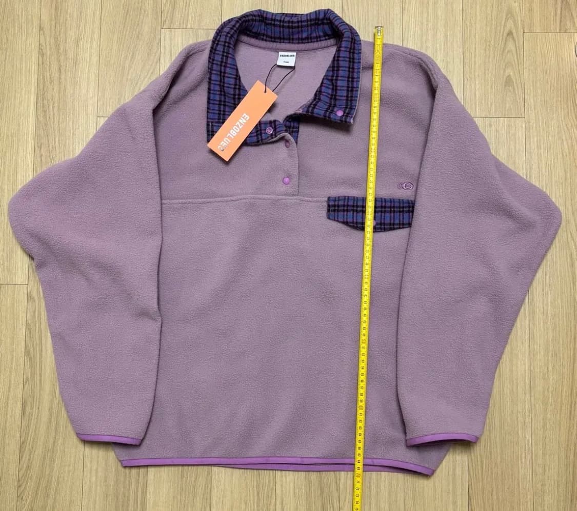 엔조블루스 레트로 스냅 플리스 아노락 라벤더 체크 카라 후리스 상품이미지4