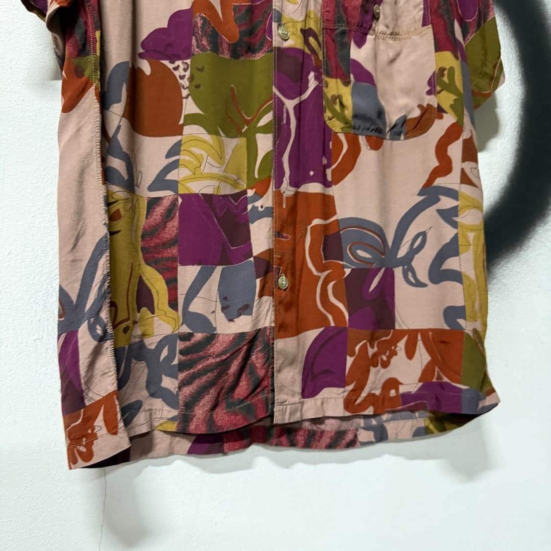 VTG 빈티지 컬러블록 플라워 풀 패턴 하와이안 반팔 셔츠 상품이미지4