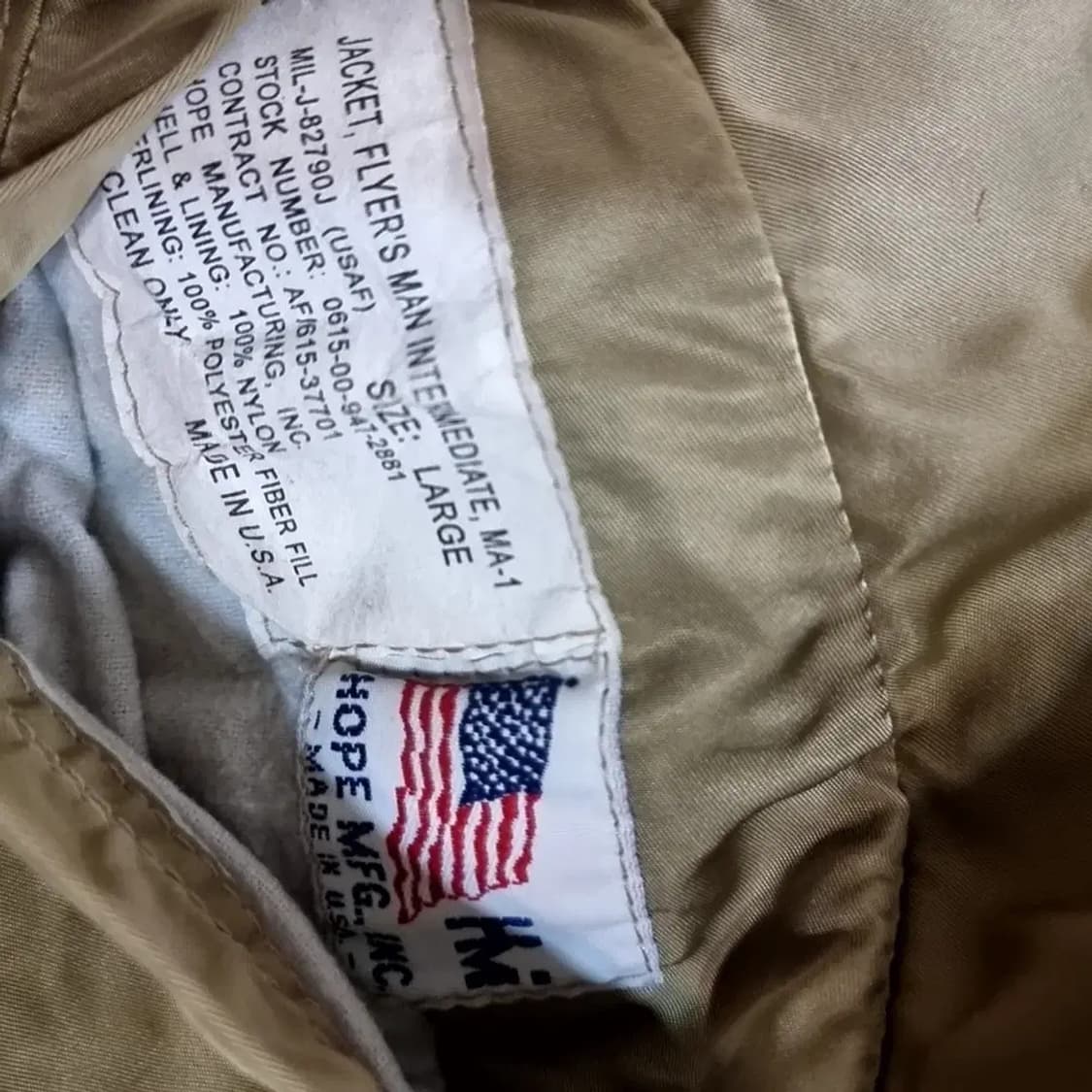 미제 made in usa hope사 카키색 MA-1 항공 점퍼(100) 상품이미지6