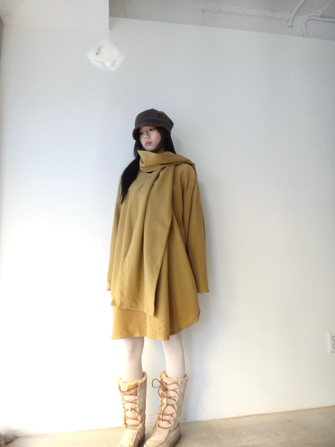 Neck warmer layered coat / mustard 상품이미지7