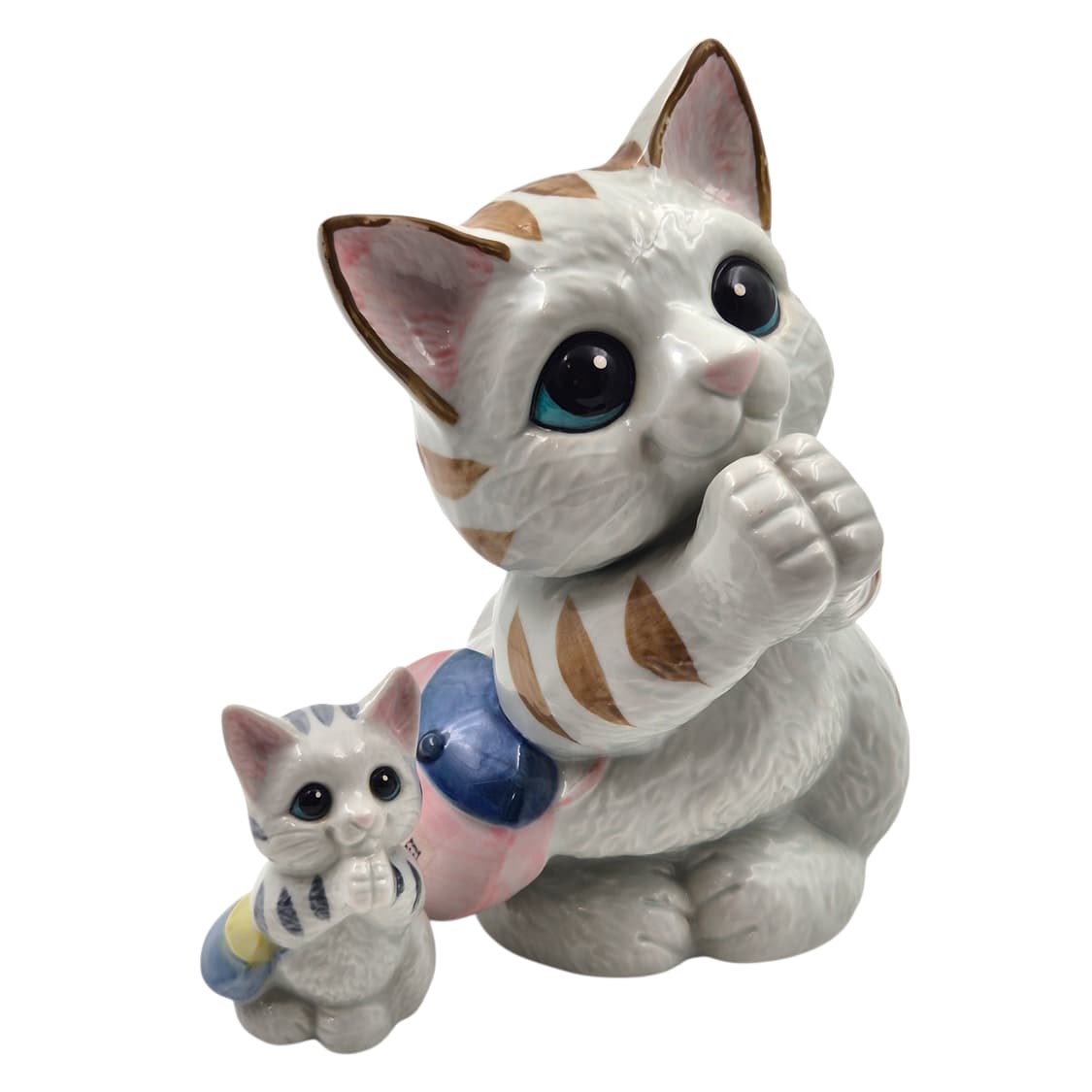 80s 미노야키 포셀린 기도 고양이 빅 피겨린 세트 상품이미지1