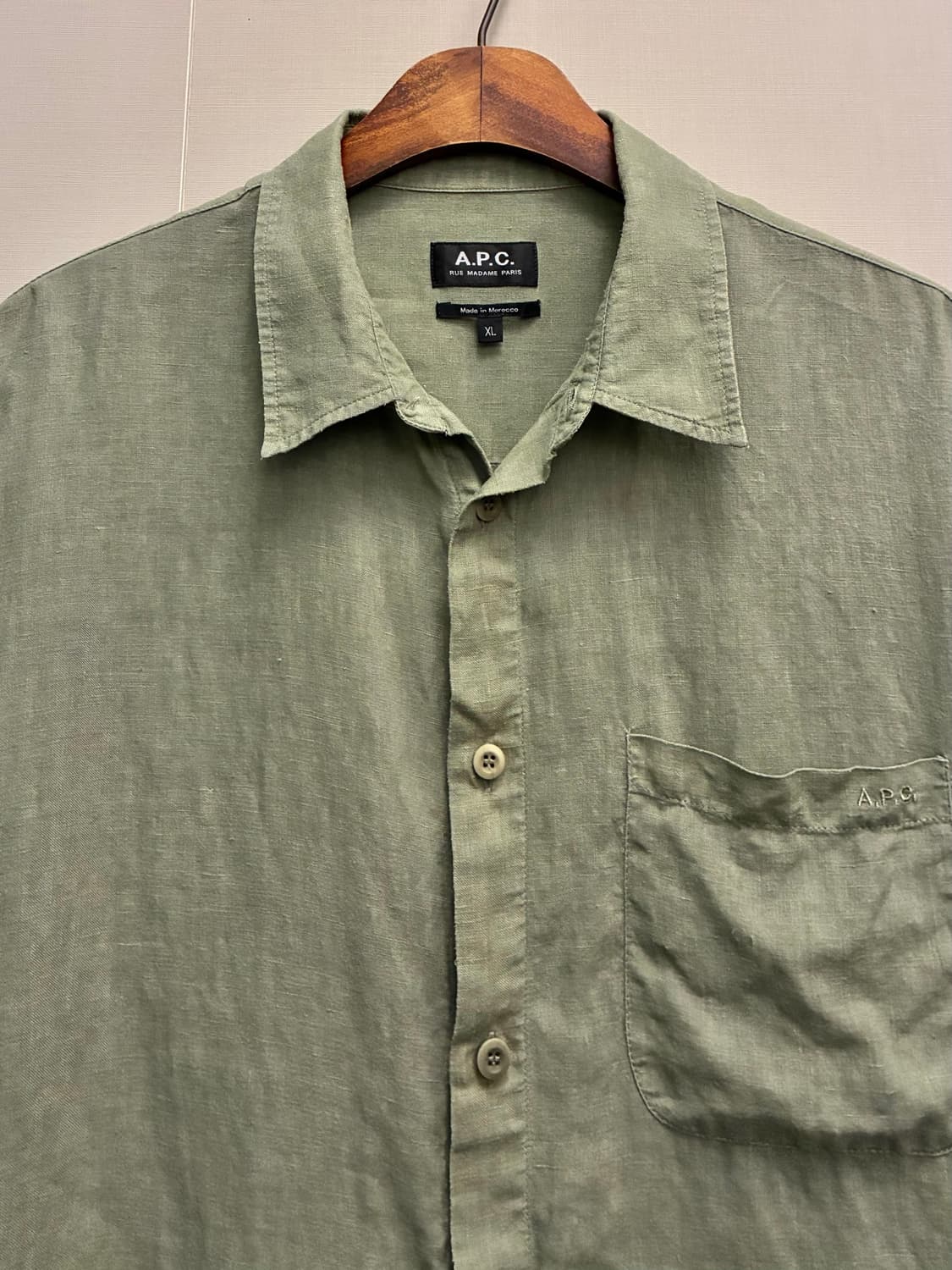 (L~XL)APC 아페쎄 리넨 포켓 릴렉스 반팔셔츠 올리브 상품이미지3