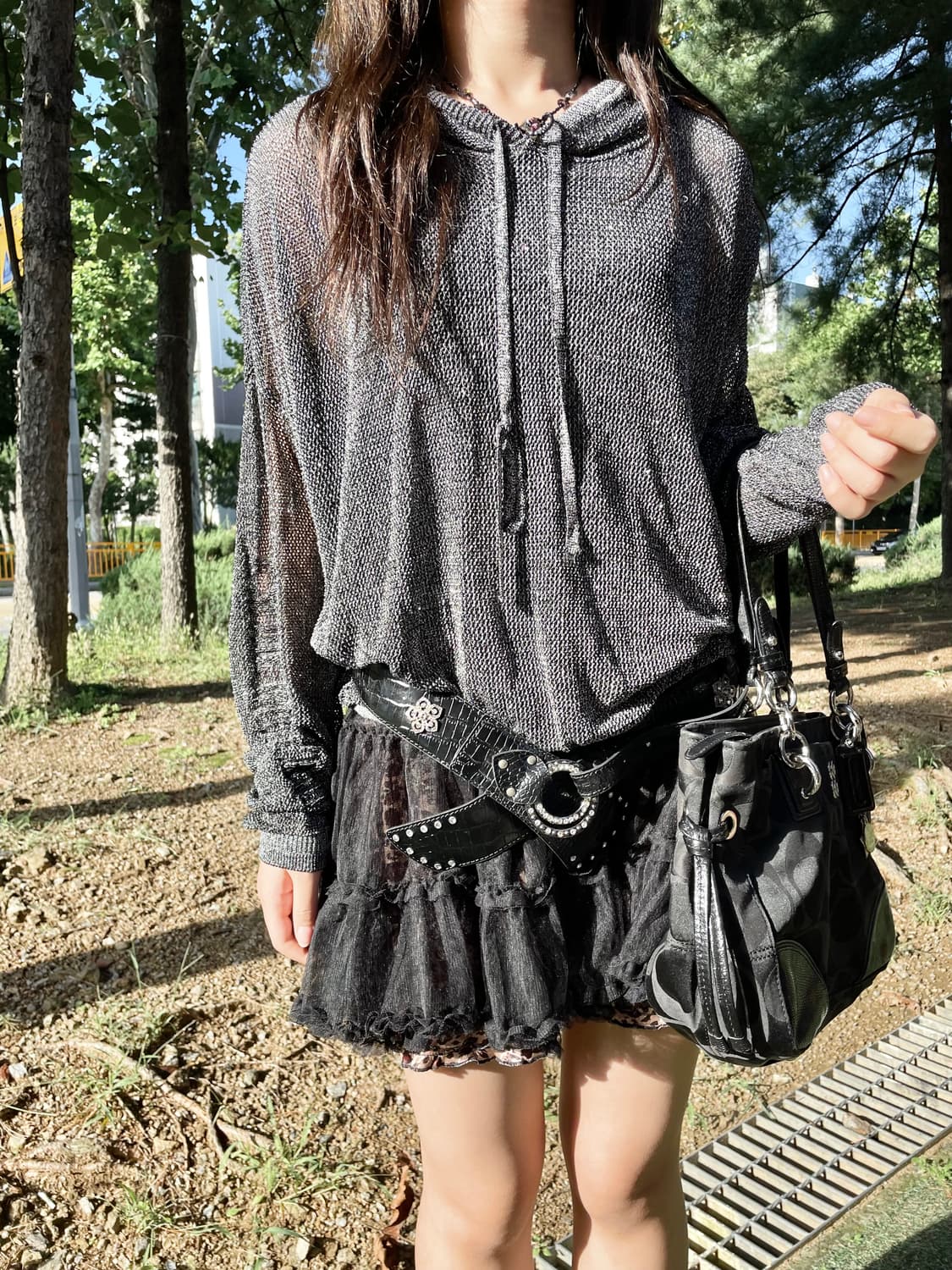 펑크 블랙 메탈 글리터 루즈 후드 상품이미지2