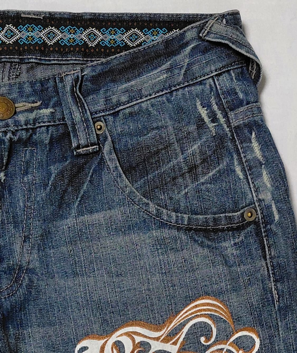 [M] y2k 감성 Beach Sound 서프 빈티지 자수 데님 팬츠 상품이미지3