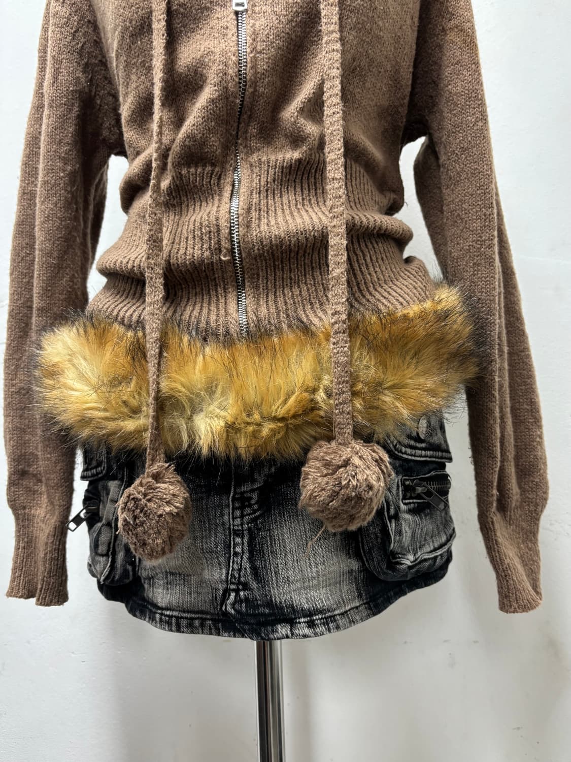 00’s Brown Fur Trimming Short Knit Zip U 상품이미지4